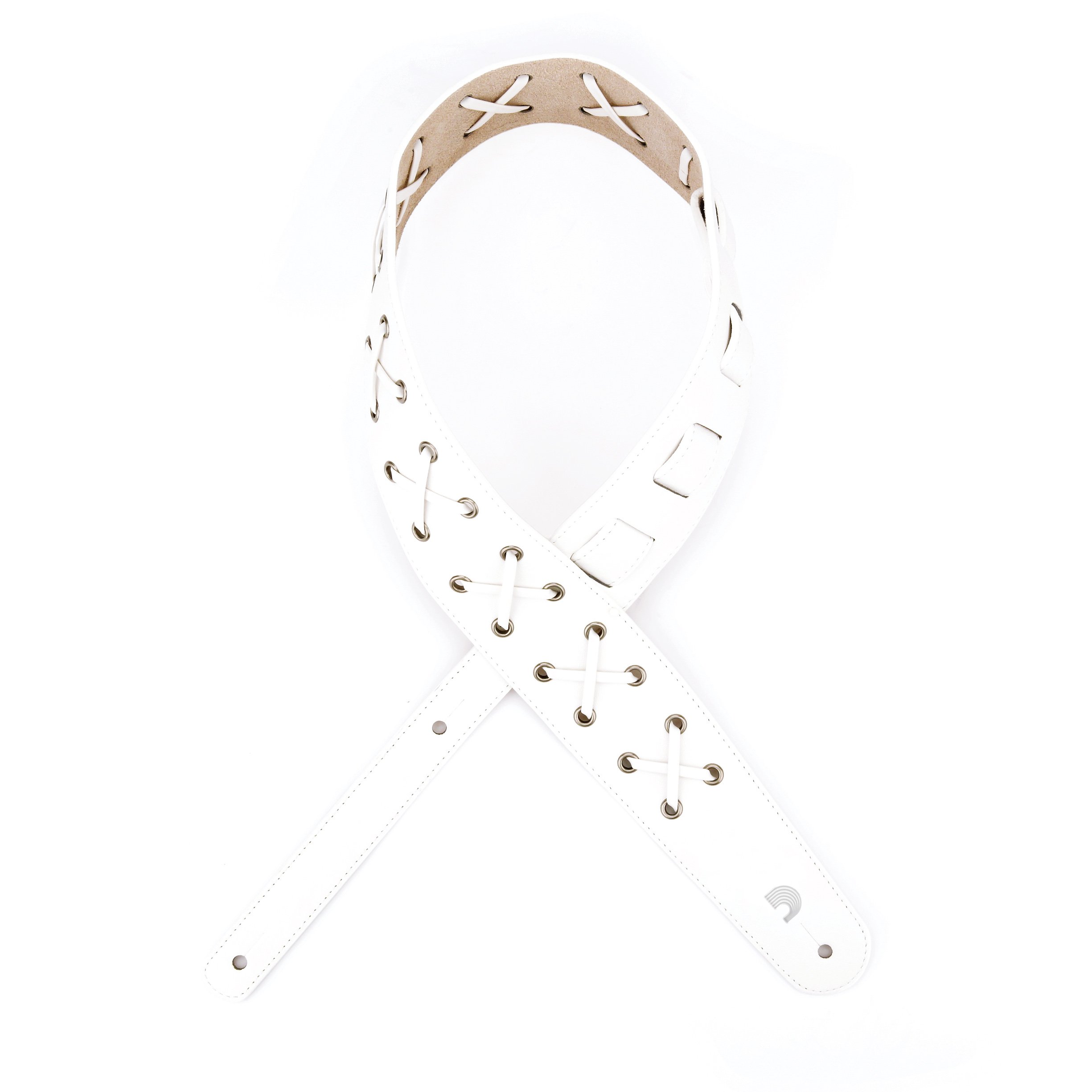 D'Addario Premium Guitar Strap for Electric, Acoustic & Bass Guitars - Adjustable Laced White Strap - Comfortable & Durable Guitar Accessory - Perfect for Live Performances, Studio Sessions & Practice