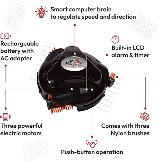 Grillbot Automatic BBQ Grill Cleaning Robot with Nylon Brushes - Electric Grill Scraper & Brush for Outdoor Cooking Accessories - Perfect for Backyard BBQs, Camping & Patio Parties (Black)