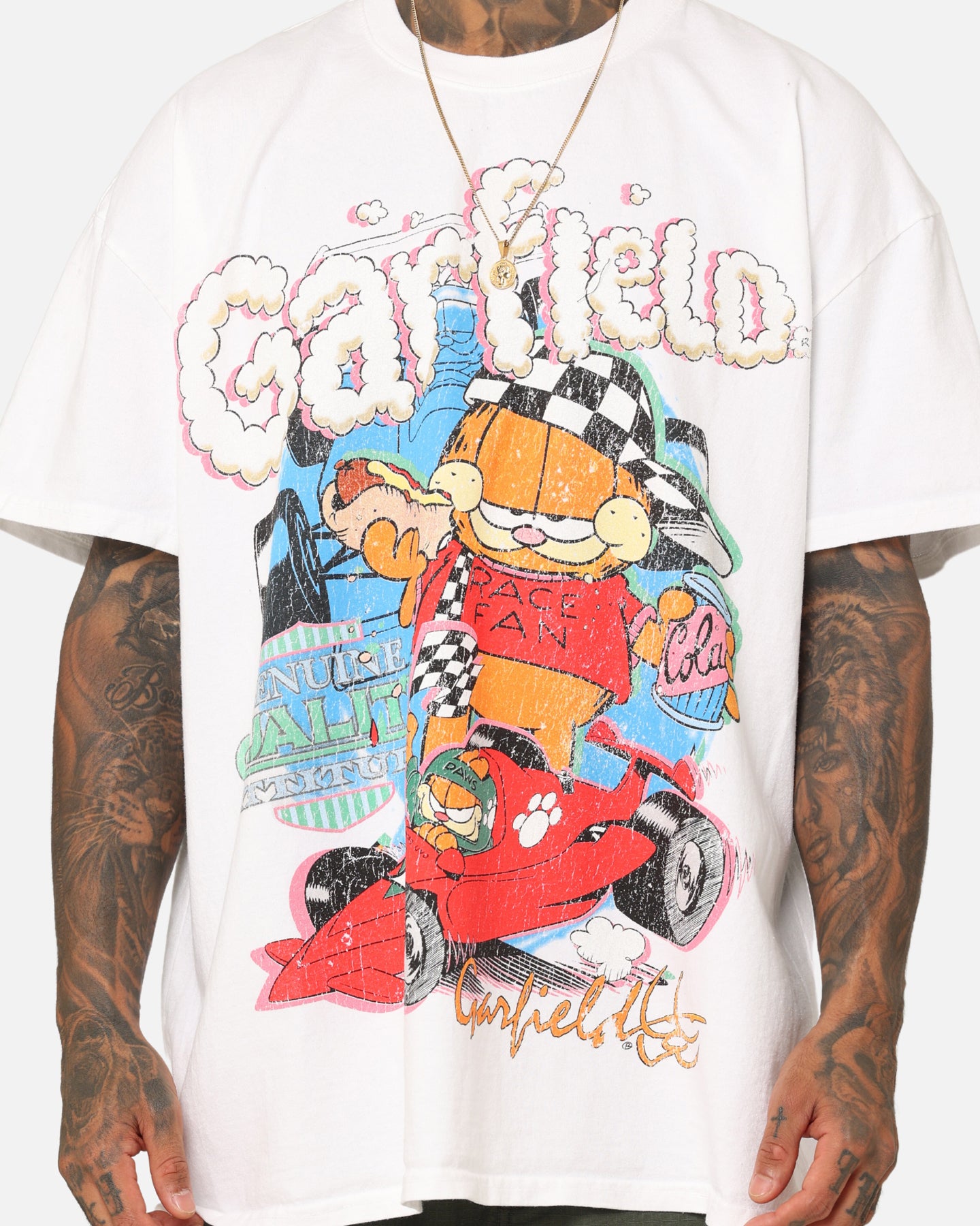 Vintage Garfield Graphic Heavyweight T-Shirt - White | Retro Cartoon Tee for Men & Women | Perfect for Casual Wear, Cosplay & Pop Culture Fans