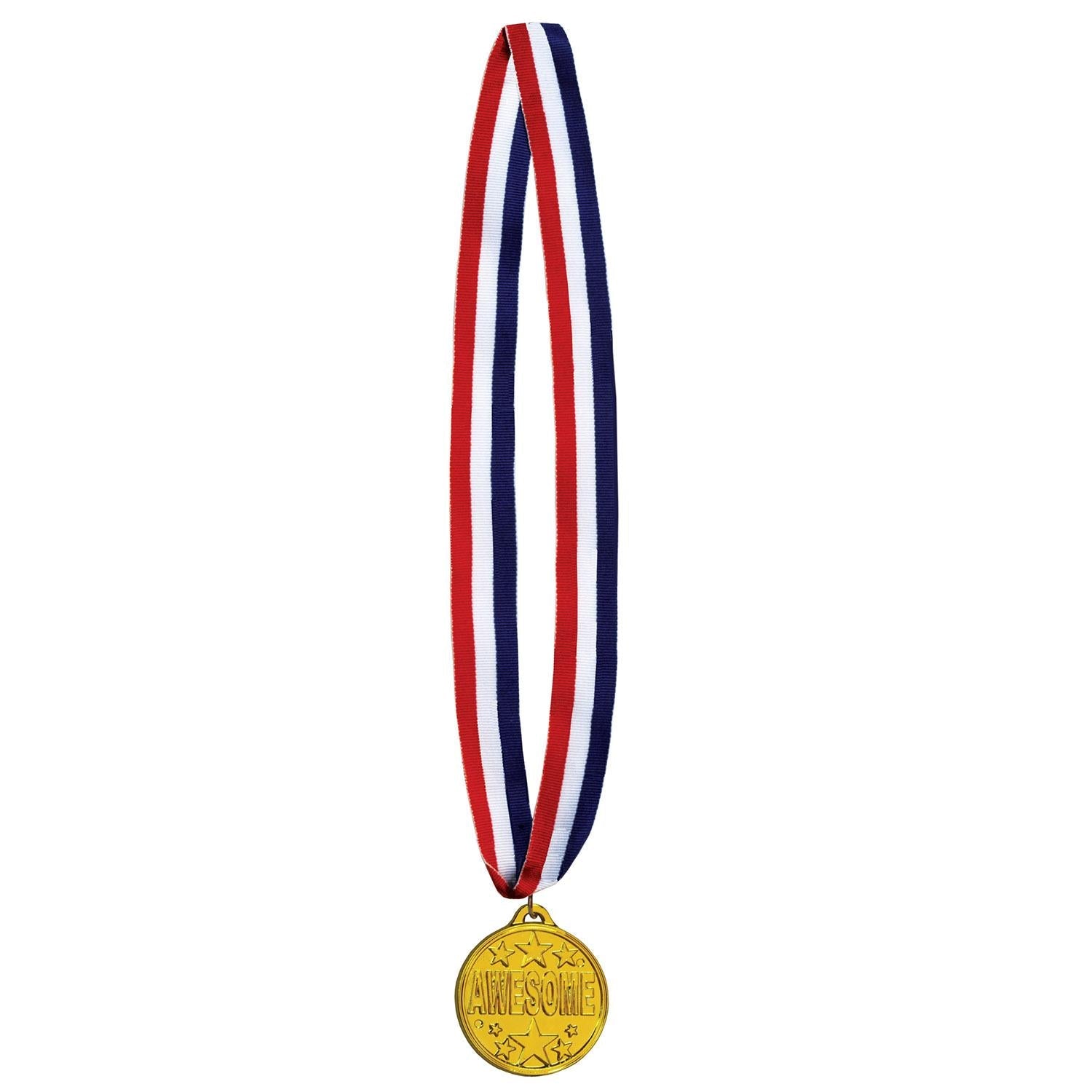 12 Pack Beistle Awesome Medal with Ribbon - Gold, Silver, Bronze Awards for Sports, Academic Achievements & Competitions - Perfect for School Events, Tournaments & Recognition Ceremonies