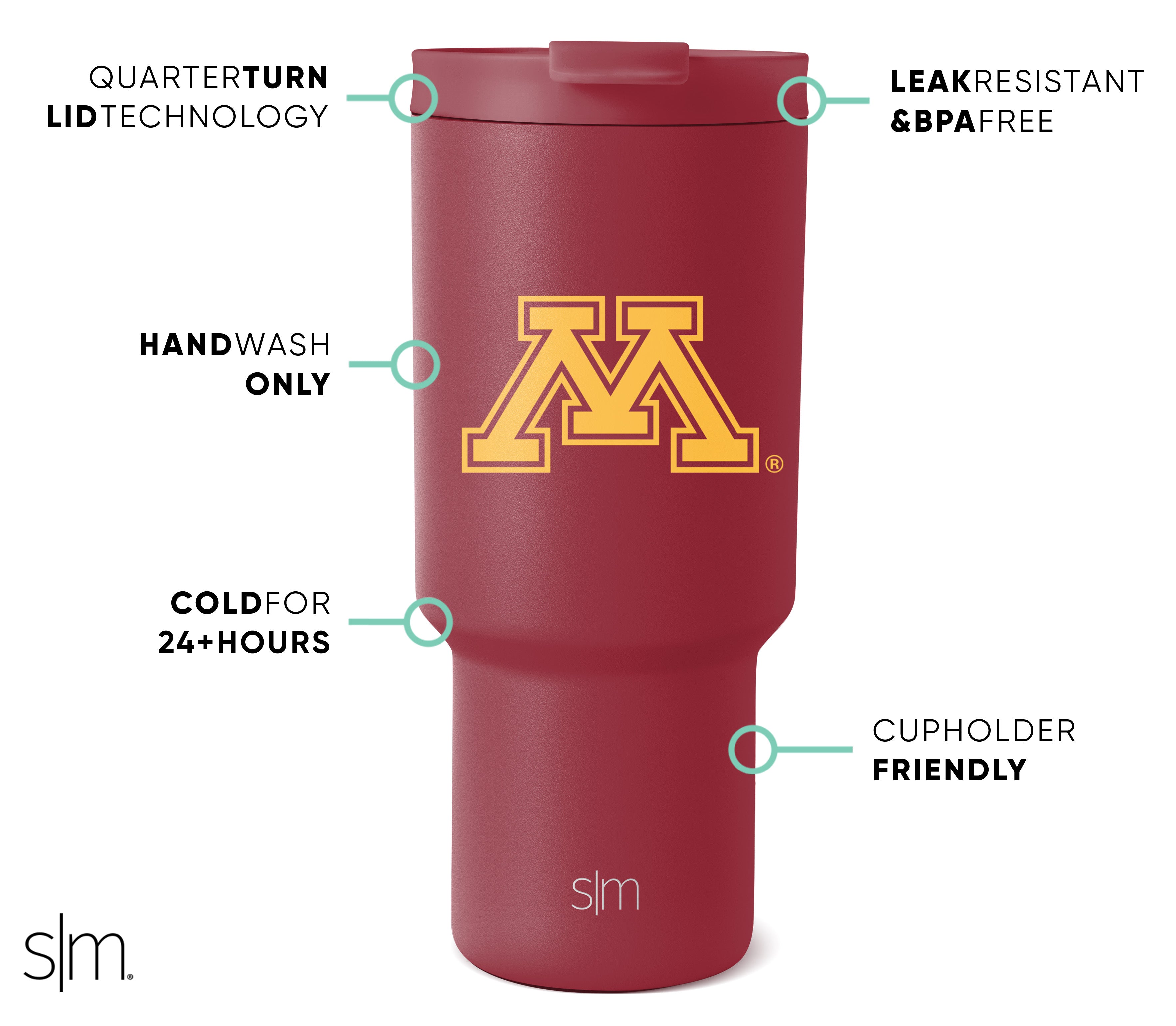Collegiate Trek Tumbler - Insulated Stainless Steel Water Bottle with Lid - Perfect for College Students, Hiking & Outdoor Activities