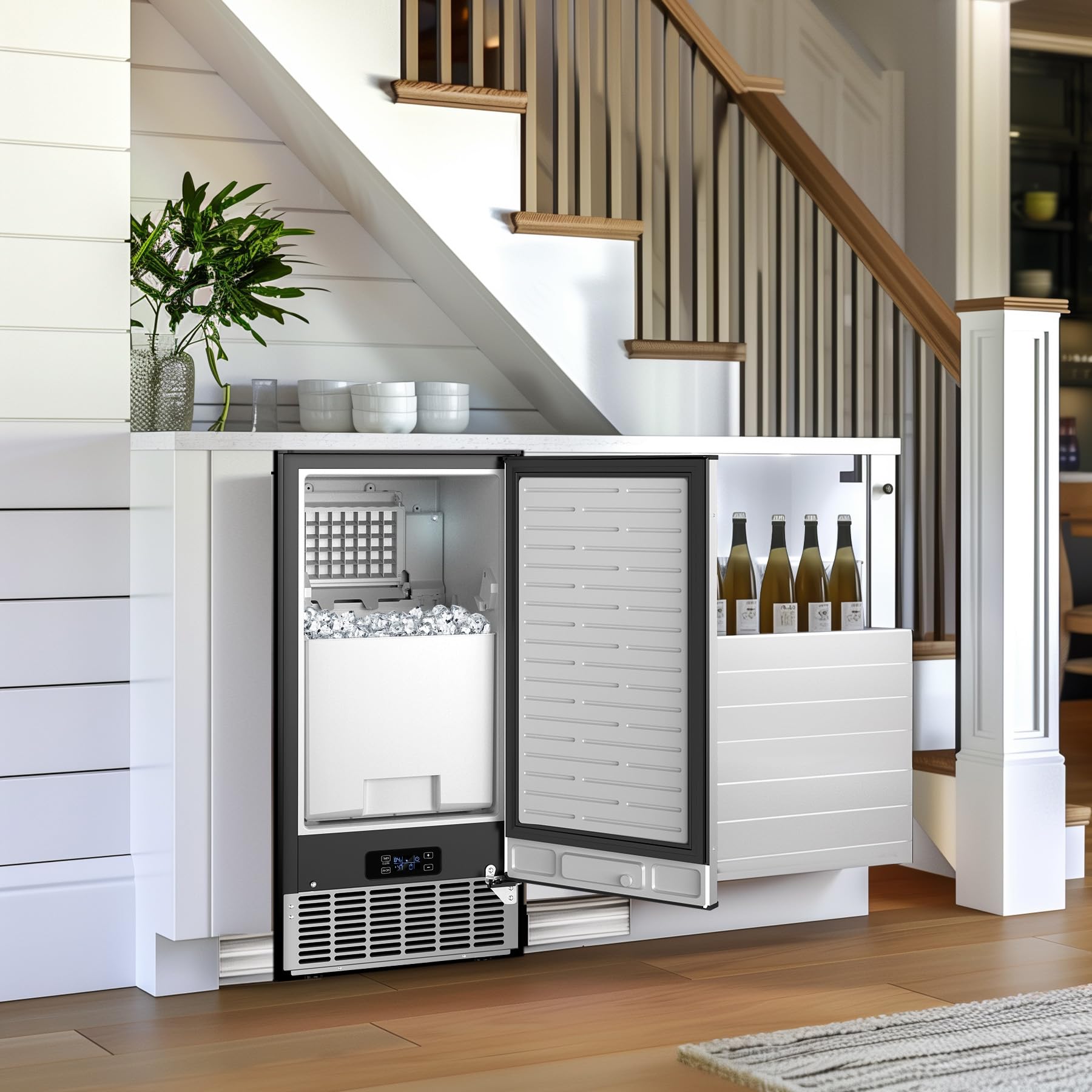 Under Counter Ice Maker Machine - 95Lbs/Day Capacity with 35Lbs Storage Bin, Makes 40 Ice Cubes in 10 Minutes, Reversible Door - Built-in Commercial & Home Use for Bars, Restaurants, Offices, and Parties