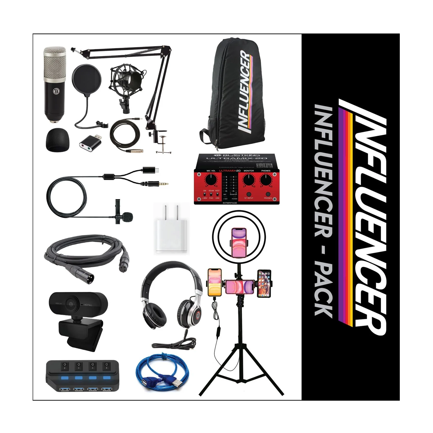 Blastking Influencer Complete Recording Pack - Professional Microphone & Audio Kit for Streaming, Podcasting, YouTube (Black) - Perfect for Home Studios & Content Creators