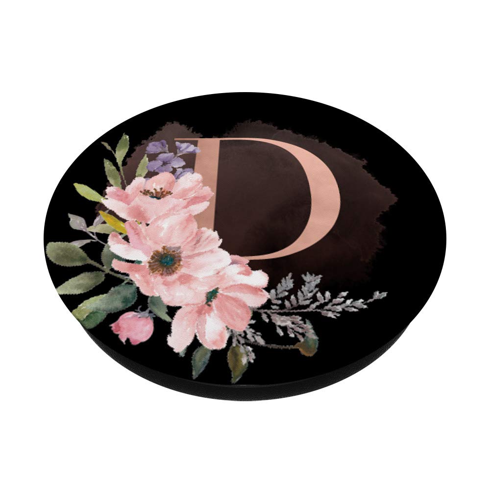 Rose Pink Lilac Blush Flowers Black Monogram Letter D - Personalized Floral Initial Home Decor for Bedroom, Nursery & Wedding