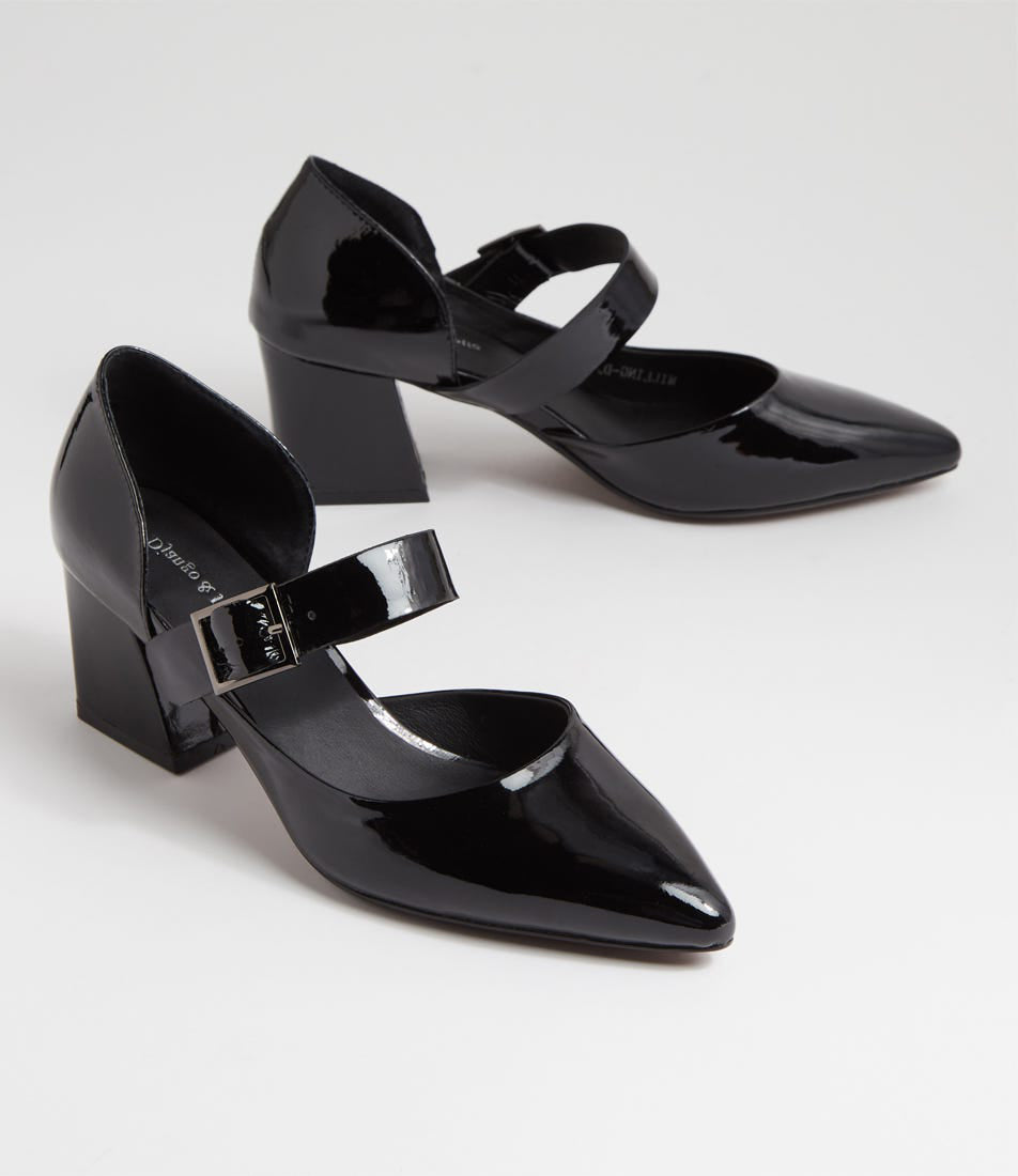 DJANGO & JULIETTE Women's Black Patent Leather High Heel Pumps - Elegant Dress Shoes for Office, Party & Special Occasions