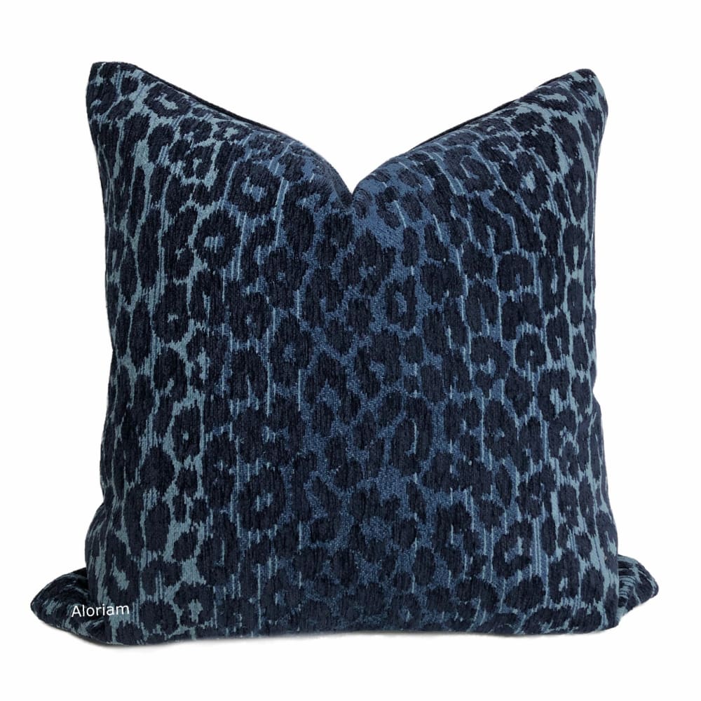 Jabari Blue Tonal Leopard Print Chenille Pillow Cover - Soft Decorative Throw Pillow Case for Sofa, Bed & Home Decor