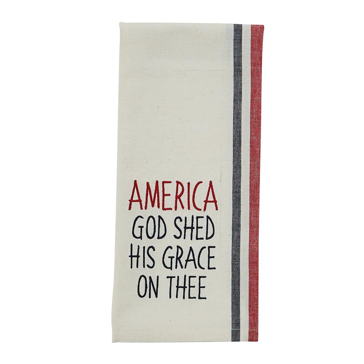 American God Shed His Grace Embroidered Dish Towel Set of 2 - Patriotic Kitchen Towels for Drying Dishes & Decor - Perfect for 4th of July, Thanksgiving & American Home Decor