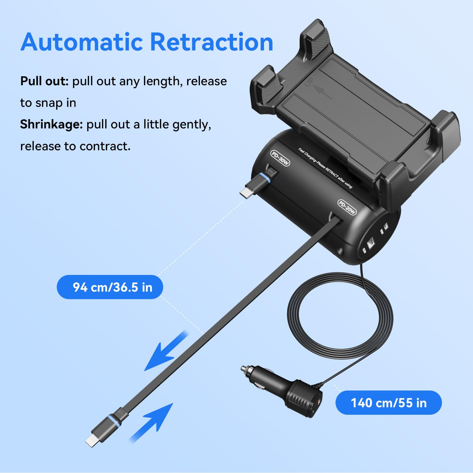 OHLPRO 6-in-1 Retractable Backseat Car Charger Station with Headrest Phone Mount - Dual USB-C PD/QC 40W Fast Charging for iPhone, Android - Perfect for Taxi, Uber, Rideshare & Family Road Trips