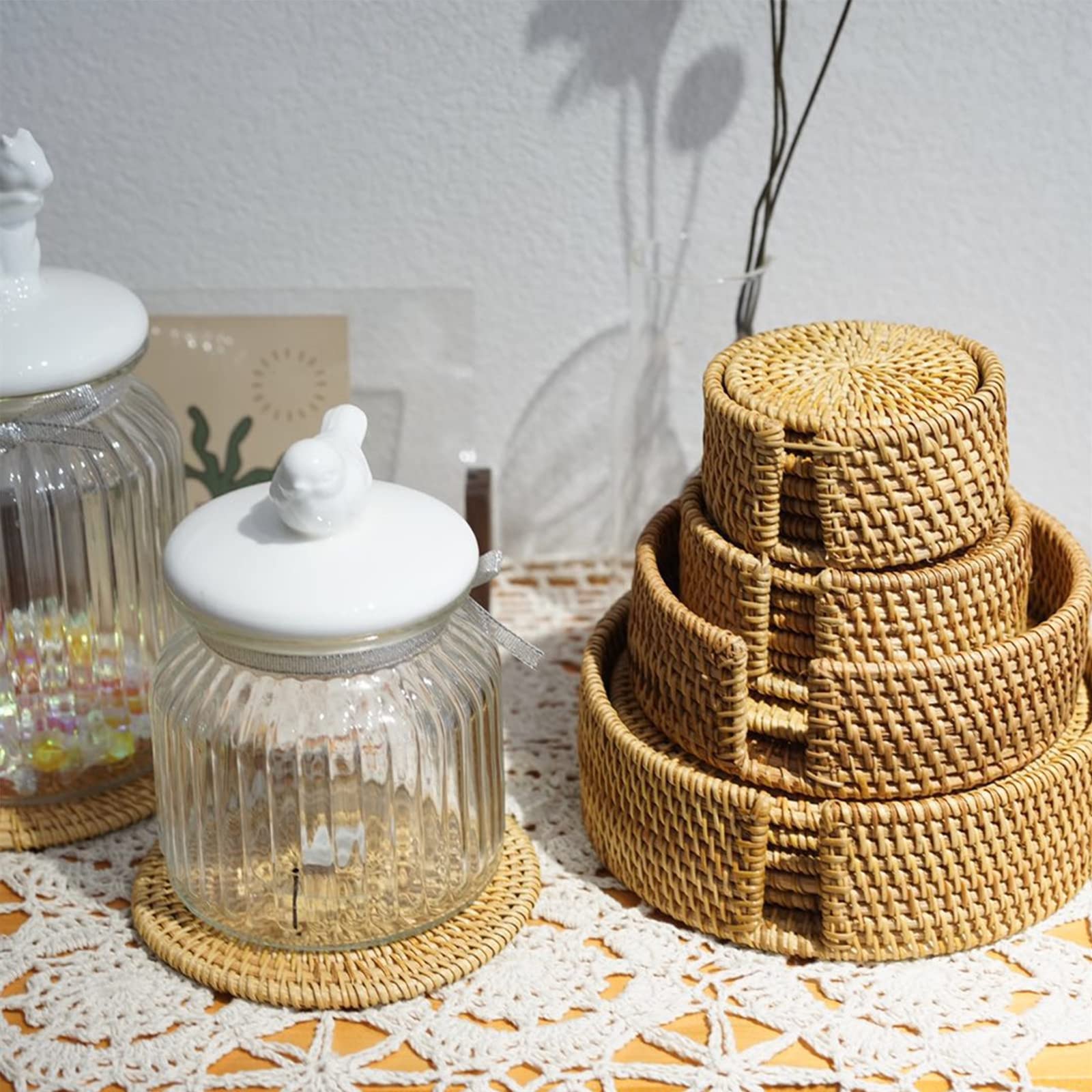 Boshiho Rattan Coasters Set of 6 - Insulated Hot Pads for Kitchen & Office