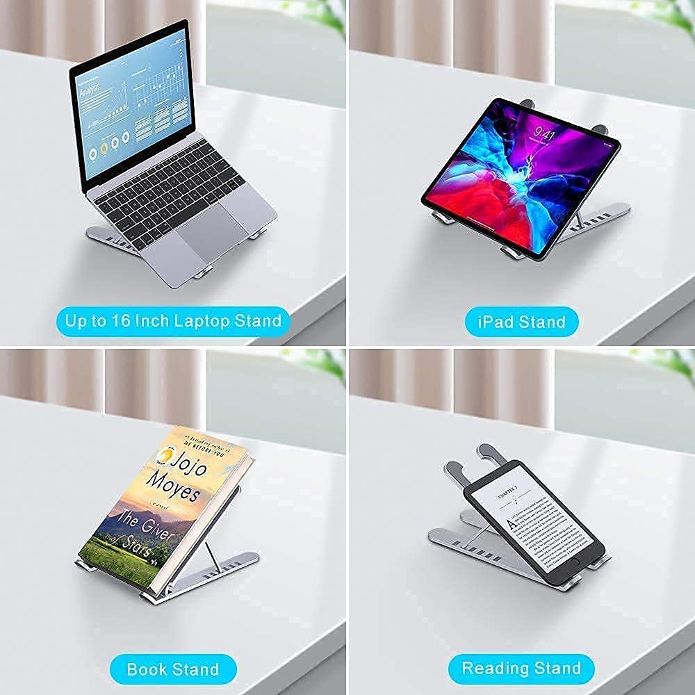 Porta PC Pieghevole Regolabile - Supporto per Laptop e Tablet con 6 Angoli, Design in Plastica e Silicone, Ideale per Ufficio, Casa e Viaggi