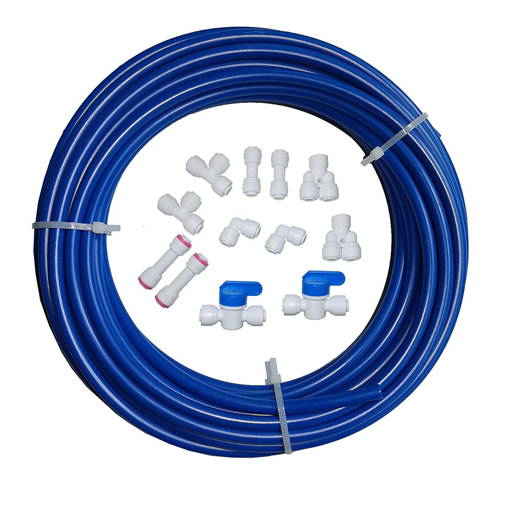 Malida 1/4 Inch Quick Connect Water Purifier Fittings - RO Water Filter Tubing Kit (10m Blue Tube + 12pcs Quick Connectors) for Home & Commercial Reverse Osmosis Systems