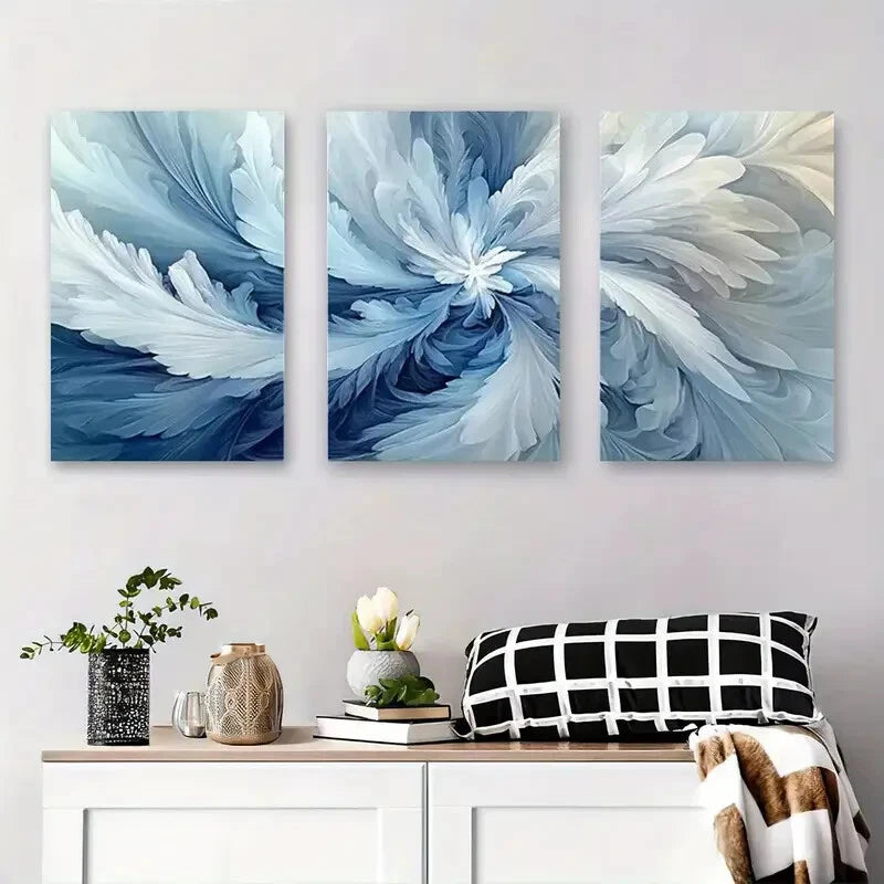 3-Piece Abstract Blue and White Swirl Metal Wall Art - Ready to Hang Modern Home Decor for Living Room, Bedroom & Office