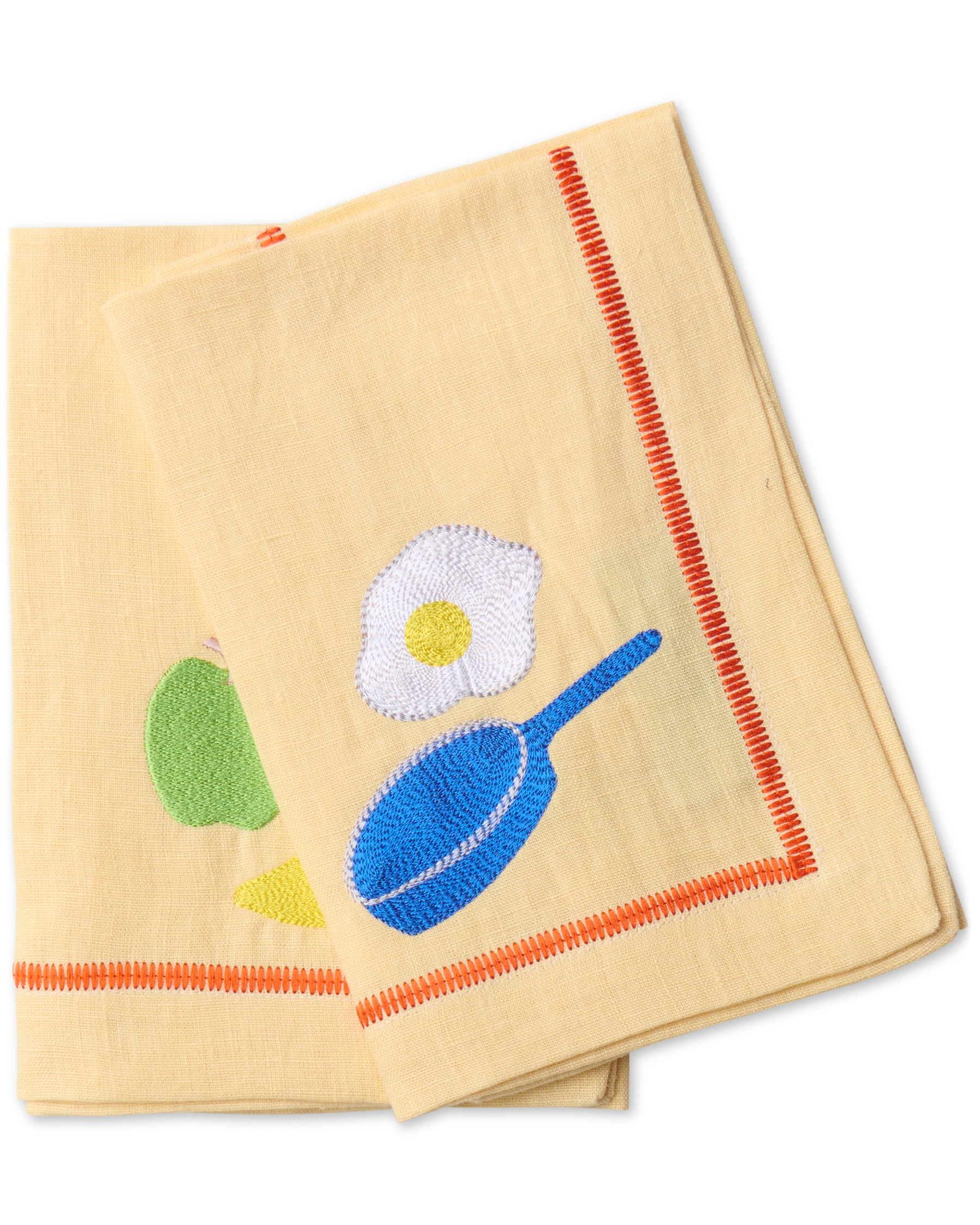 Breakfast Is Served Embroidered Linen 4-Piece Napkin Set - Elegant Table Linens for Brunch, Dinner Parties & Special Occasions