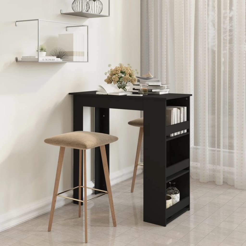 Black Engineered Wood Bar Table with Storage Rack - 40.2
