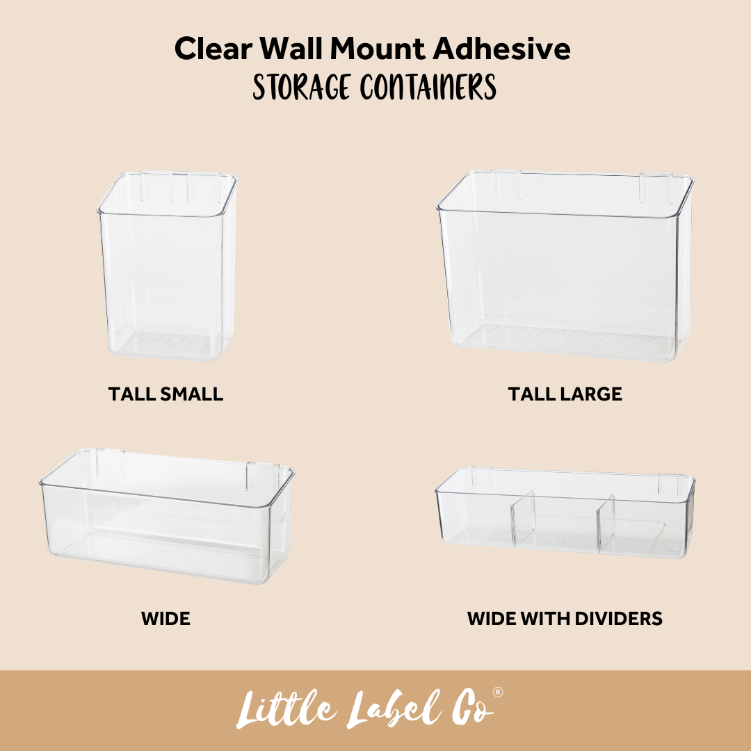 Clear Wall Mount Adhesive Storage Container - Tall Large Organizer for Bathroom, Kitchen, Office - Space Saving Hanging Bins for Toiletries, Cosmetics, Office Supplies