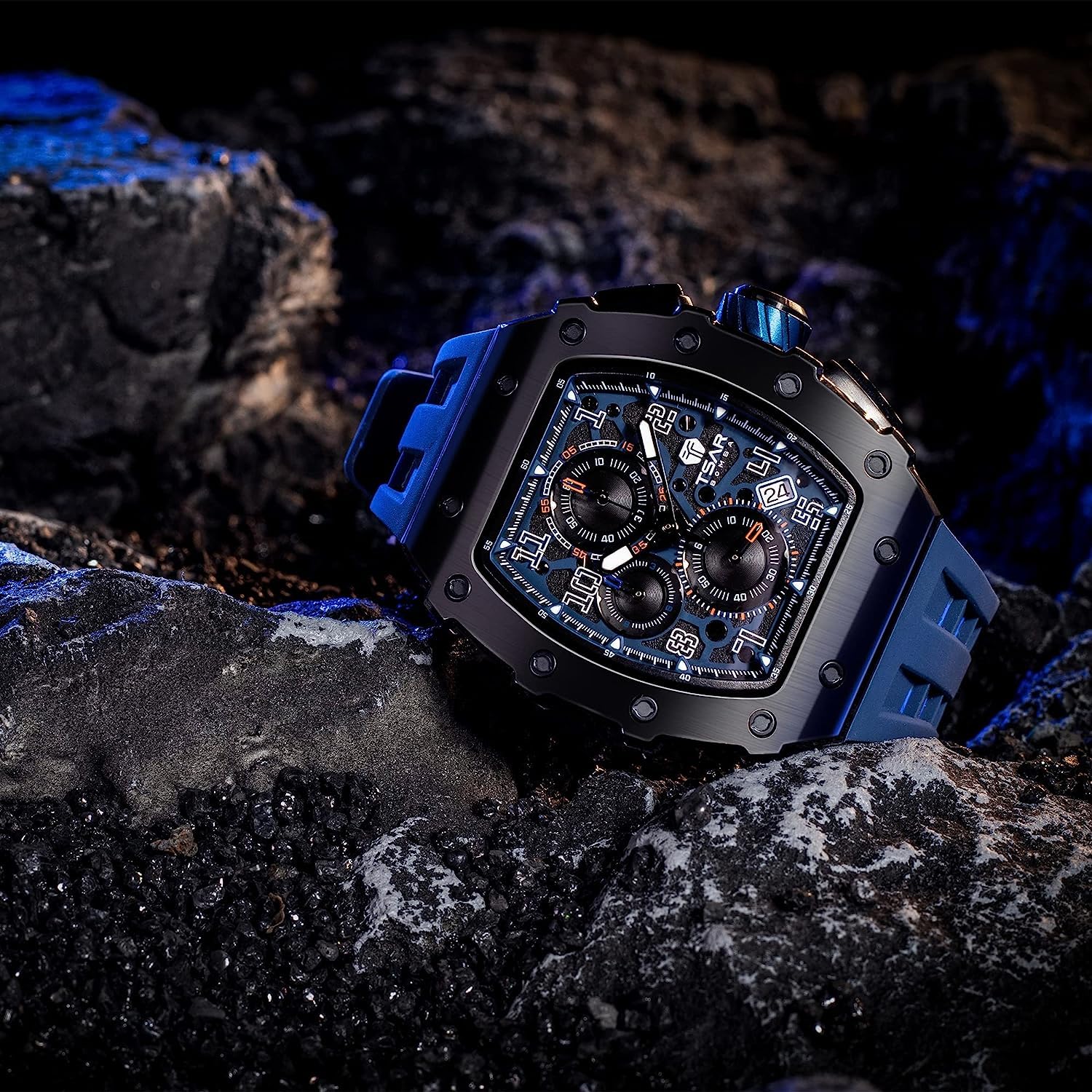 TSAR BOMBA Men's Luxury Chronograph Watch - 50M Waterproof, Luminous, Date Display, Japanese Quartz Movement, Sapphire Crystal, Silicone Strap - Fashion Sport Watch for Men - Perfect for Business, Casual Wear & Outdoor Activities