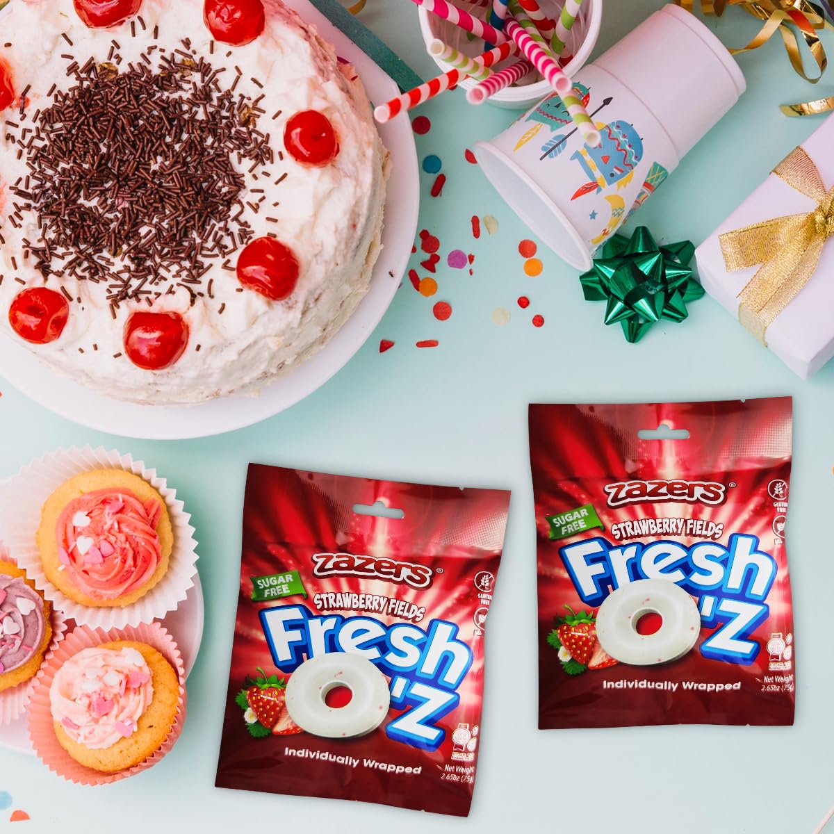 Sugar Free Strawberry Flavored Candy - Fresh Breath Mints, Individually Wrapped, Nut Free, 2.65oz Pack - Perfect for On-the-Go, Office, Travel & After Meals