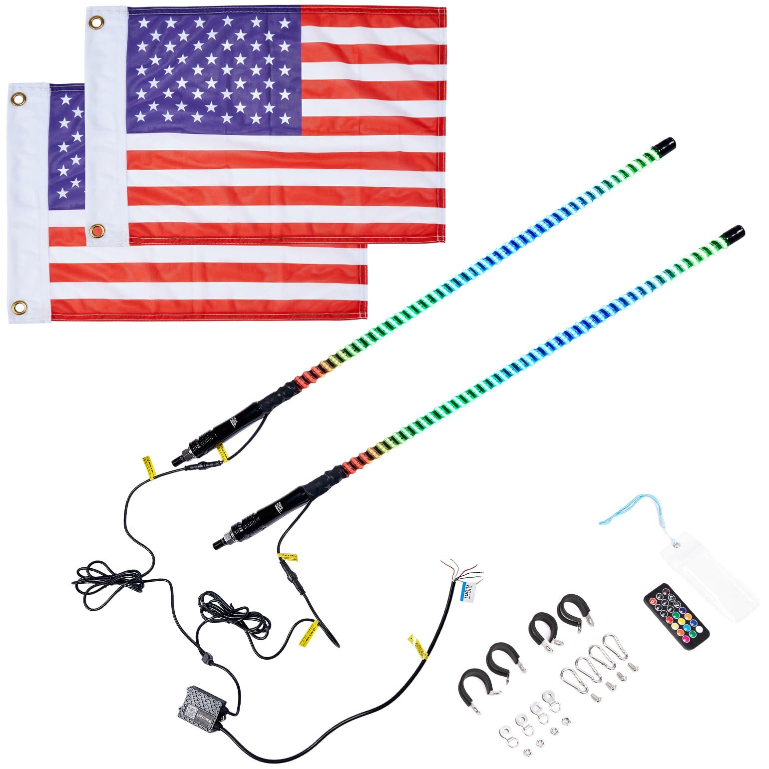 KEMIMOTO 2-Pack 3ft COB Whip Lights with 1440 LEDs - High Density Bluetooth App-Controlled LED Whip Lights for UTV, ATV, Side by Side, Buggy - Compatible with Can-Am Maverick X3 & Polaris RZR - Perfect for Off-Roading, Night Rides & Trail Adventures