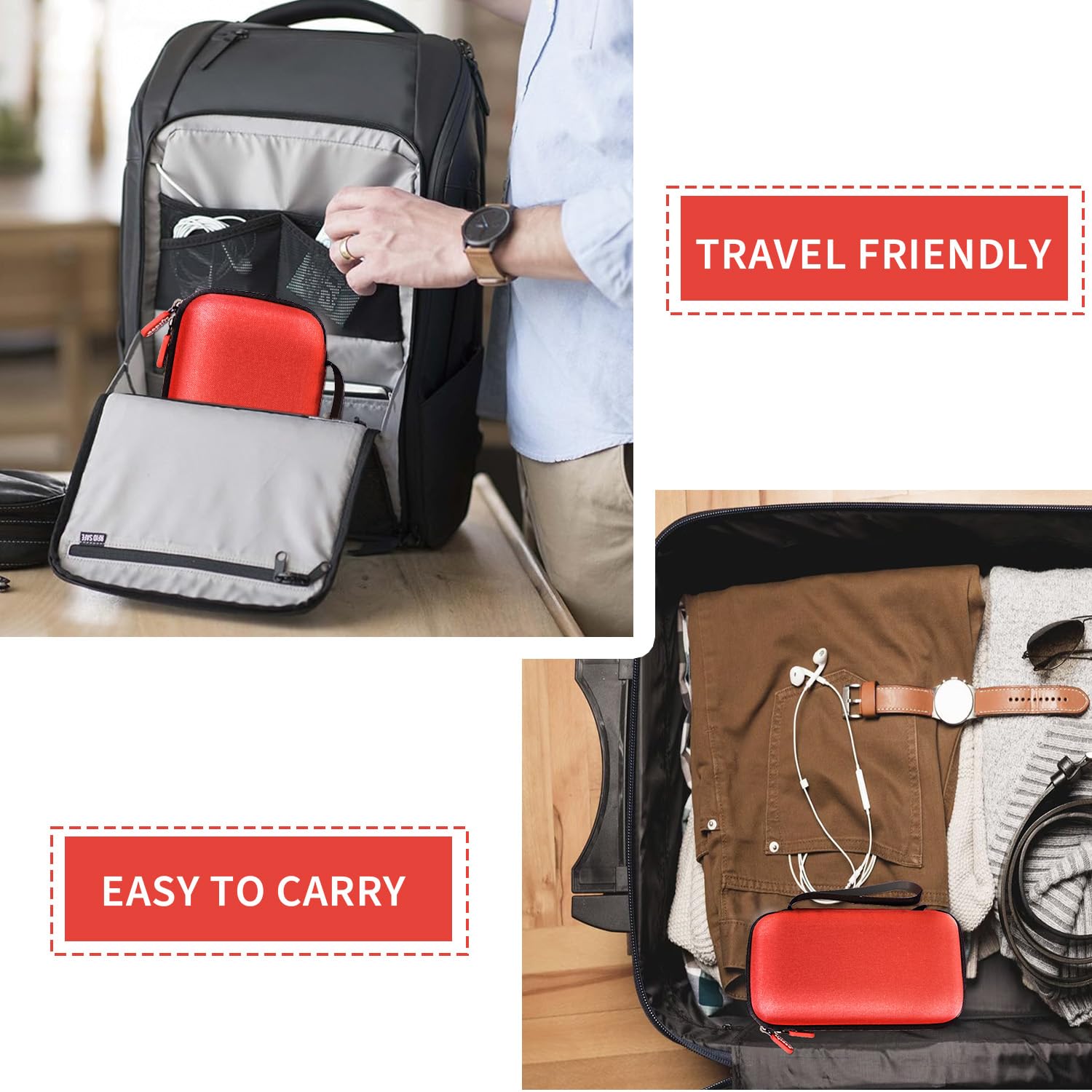 Portable Travel Nebulizer Case for Kids & Adults - Handheld Asthma Inhaler Machine Organizer with Storage for Cords & Chargers (Red) - Perfect for Home, Travel & Medical Supplies Organization