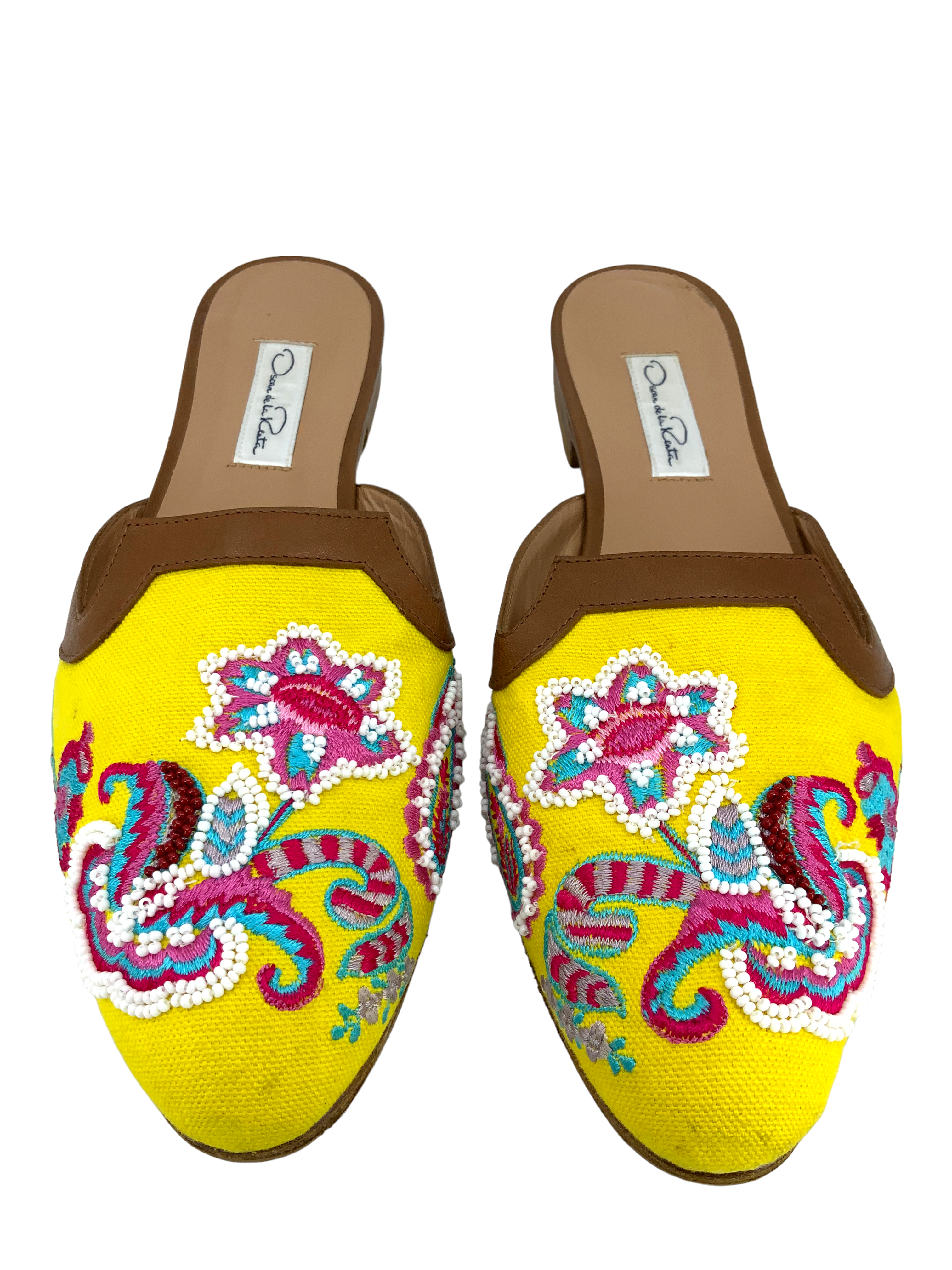 Oscar De La Renta Embroidered Spanish Mules Women's Size 11 - Elegant Slip-On Shoes for Weddings, Parties & Special Occasions