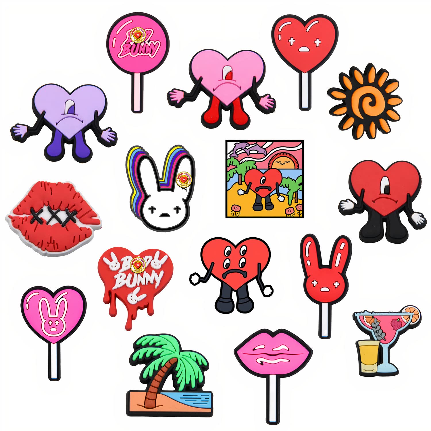 16 Pcs Colorful Chibi Cartoon & Movie Croc Charms - Red Bunny, Green Orge & Pink Stuff Shoe Decorations for Kids & Adults | Perfect for Jibbitz Shoe Accessories, DIY Crafts & Gift Giving