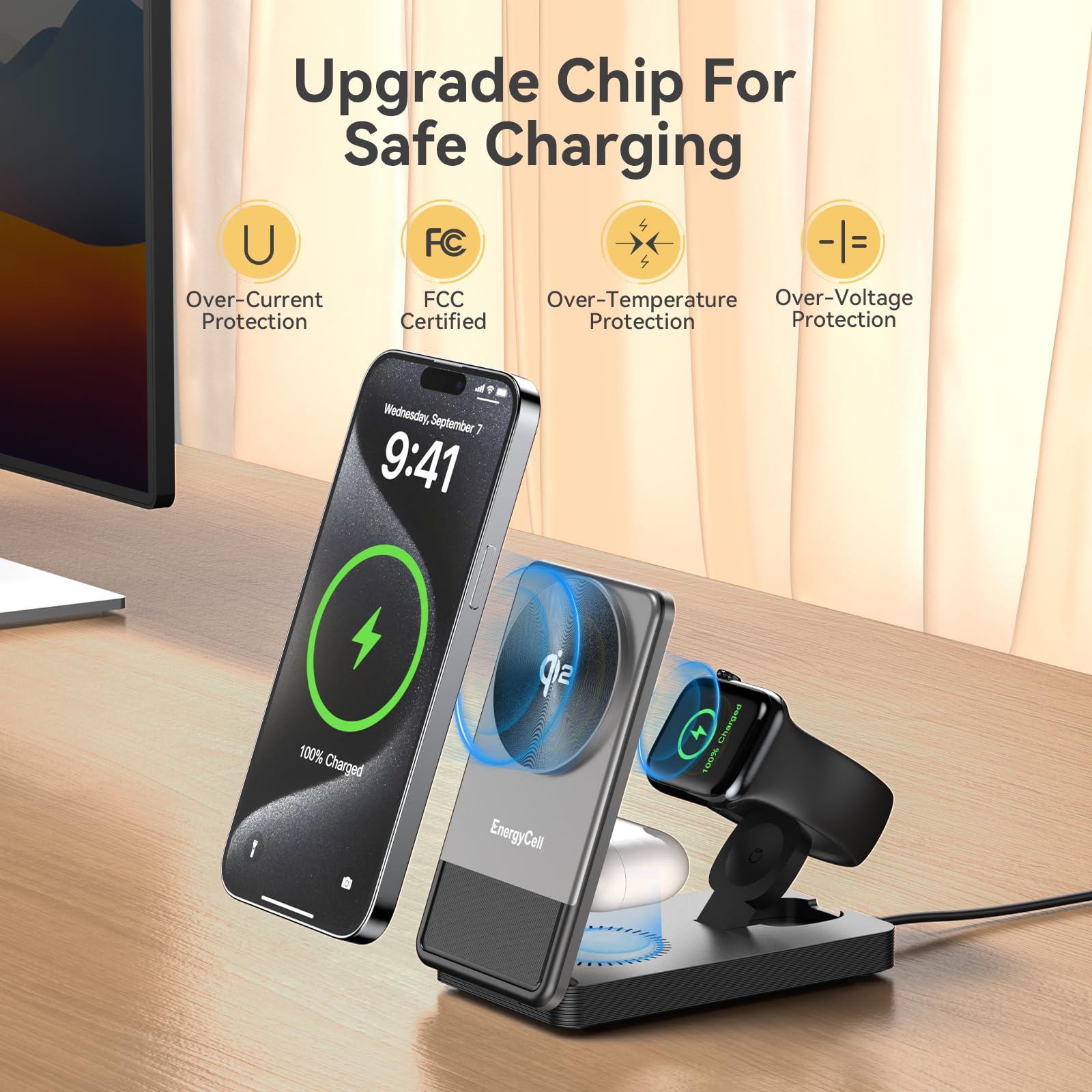 Qi2 3-in-1 Wireless Charging Station - 15W Fast Charger for iPhone 16/15 Pro/14/13/12, Apple Watch & AirPods - Multi-Device Magnetic Charging Pad for Home, Office & Travel