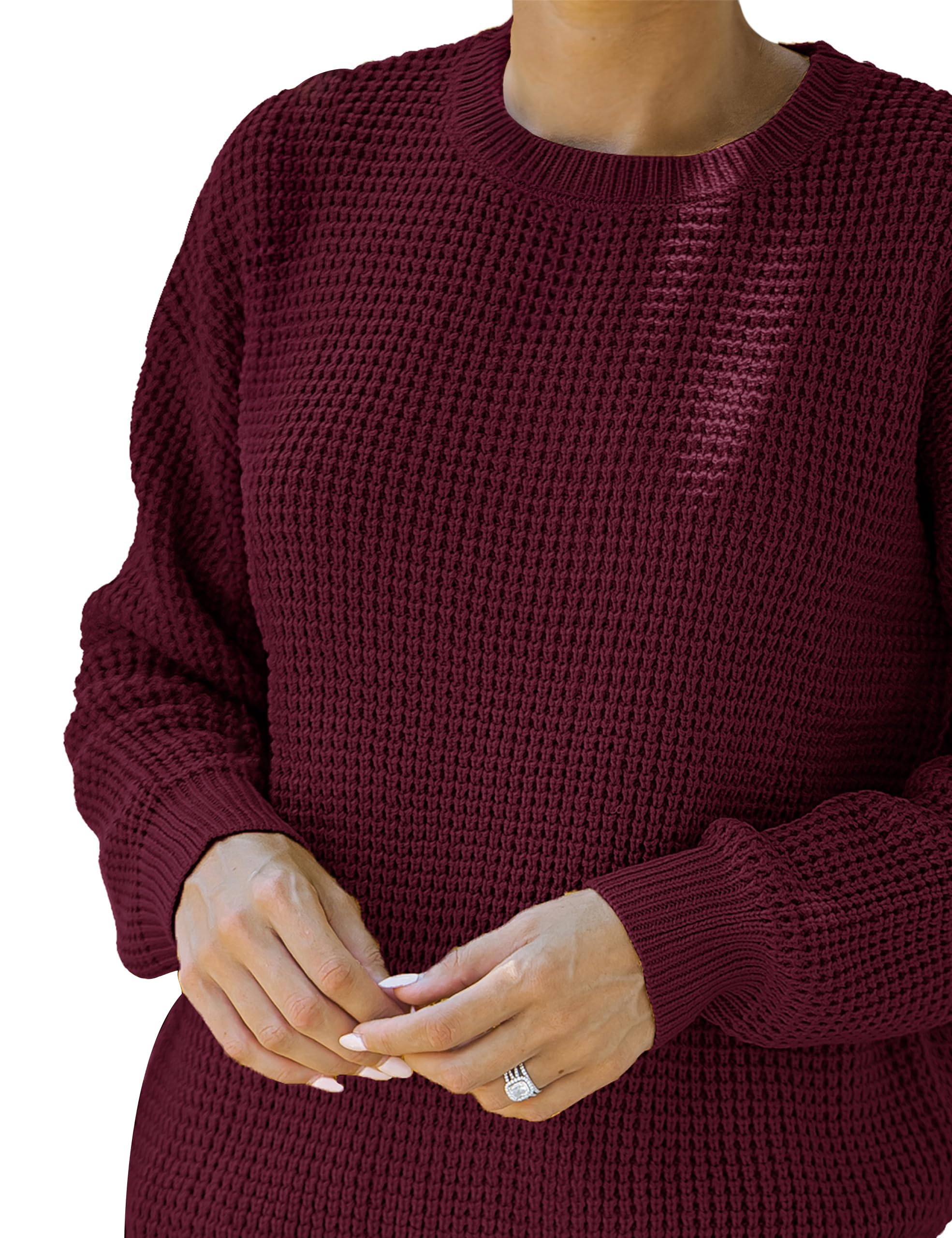 MEROKEETY Women's 2024 Long Sleeve Waffle Knit Sweater - Crew Neck Solid Color Pullover Jumper Top for Fall & Winter | Casual Office Wear, Date Night Outfit, Cozy Lounge Sweater