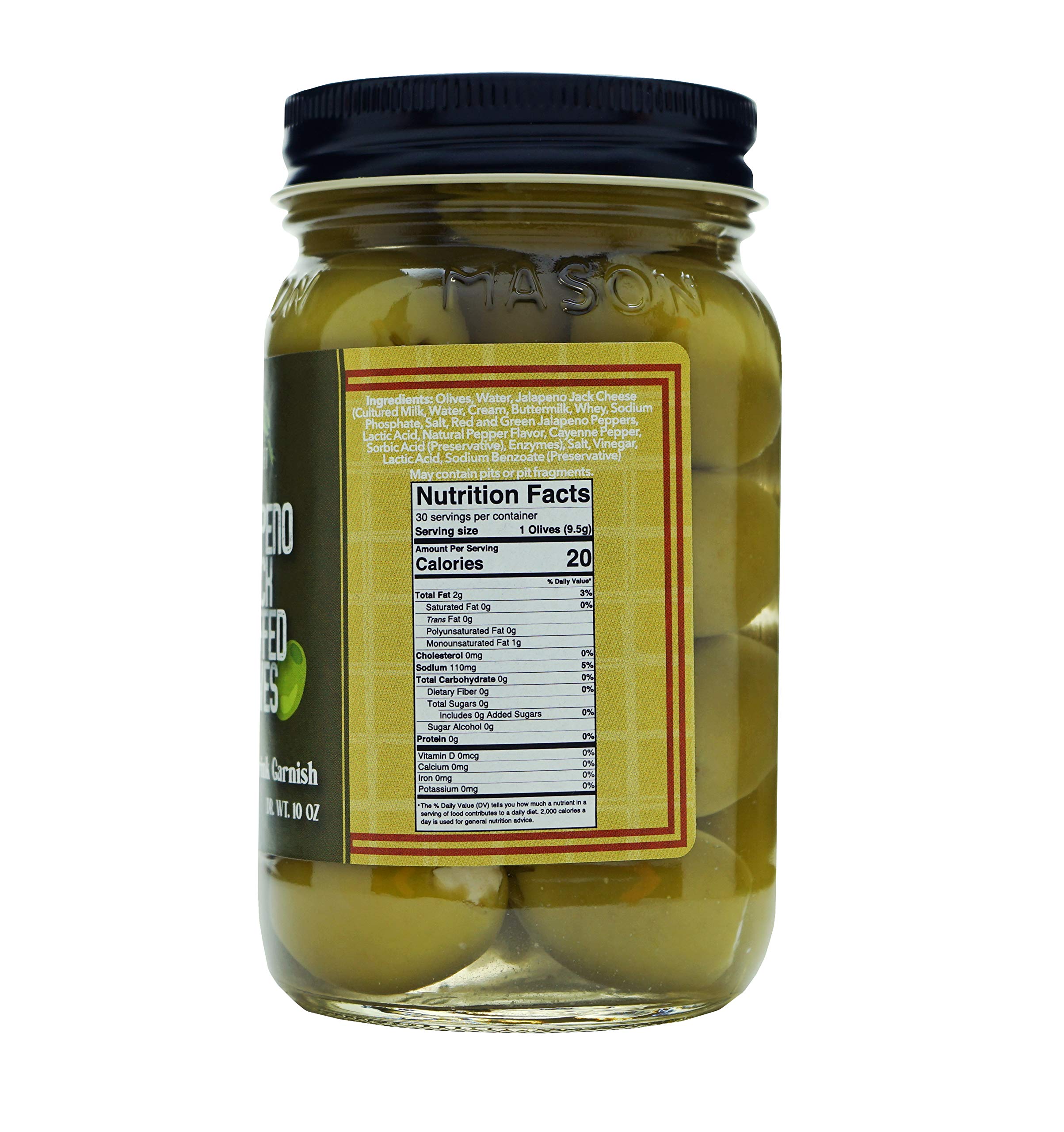 Premium Green Jay Gourmet Jalapeño Jack Cheese Stuffed Olives - All Natural Large Pitted Olives (16oz) for Dirty Martinis, Charcuterie Boards & Cocktail Garnish - Perfect for Parties, Gifts & Gourmet Snacking