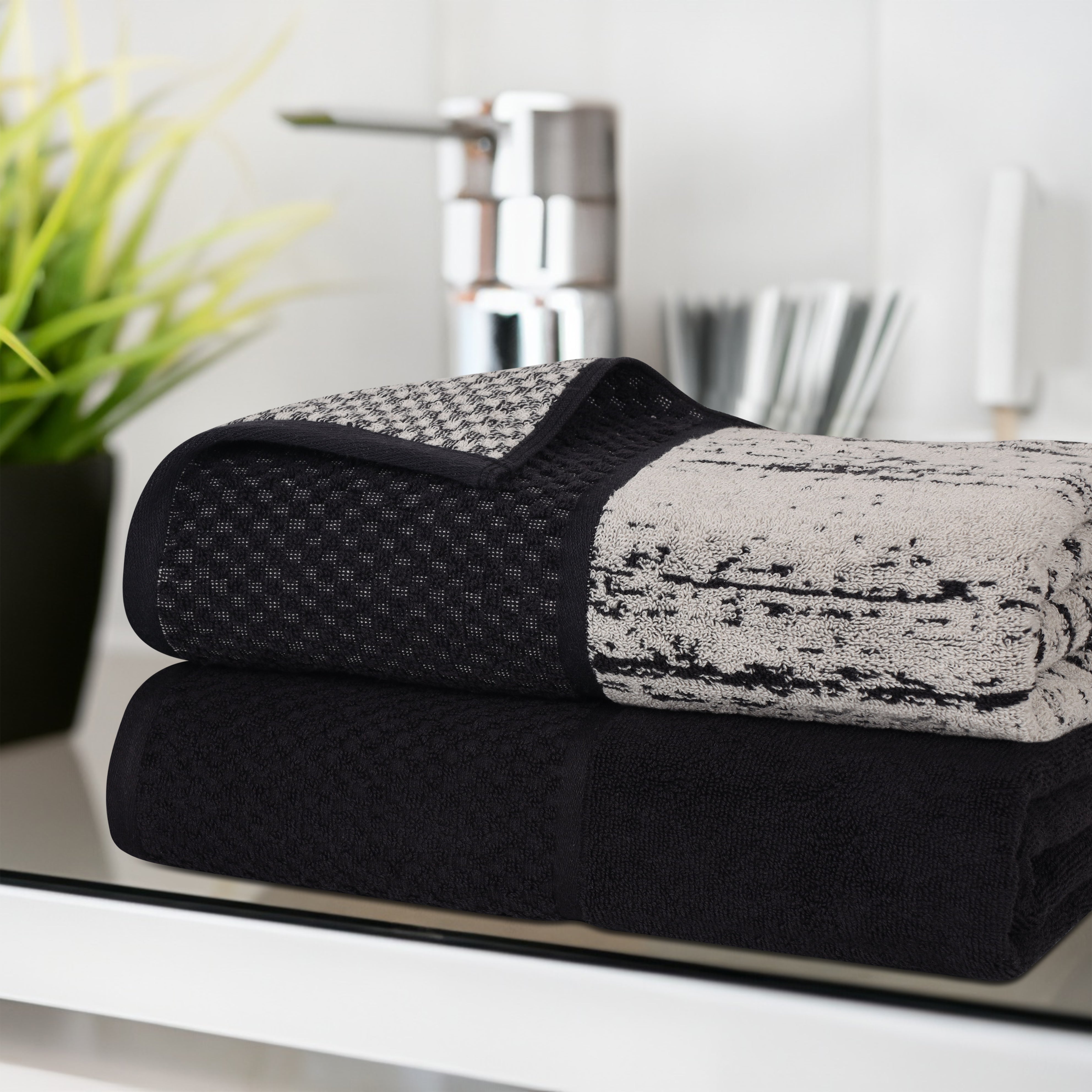 Lodie Cotton Plush Jacquard Bath Sheet Set of 2 - Ultra Soft & Absorbent Luxury Towels for Spa, Bathroom & Beach Use