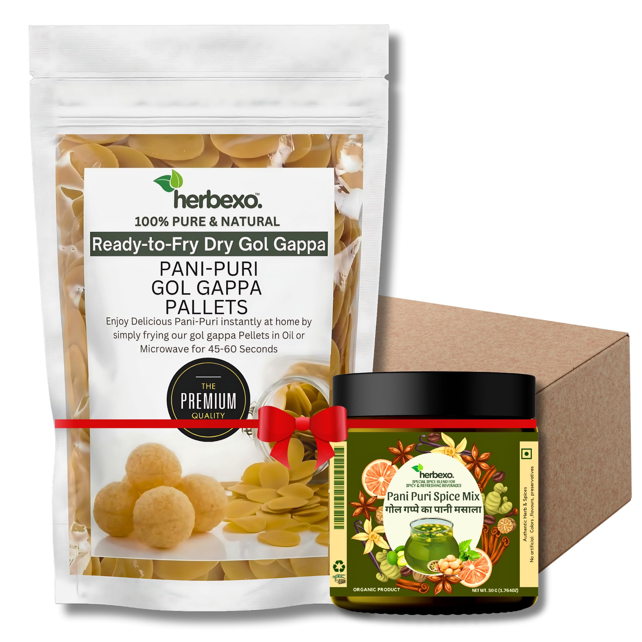 **Herbexo Pani Puri Ready-to-Fry/Bake Pellets (250g) - Instant Golgappa Papdi with Free Pani Masala Mix | Authentic Indian Street Snack | Microwave & Air Fryer Friendly | Perfect for Parties, Quick Snacks & Family Gatherings**