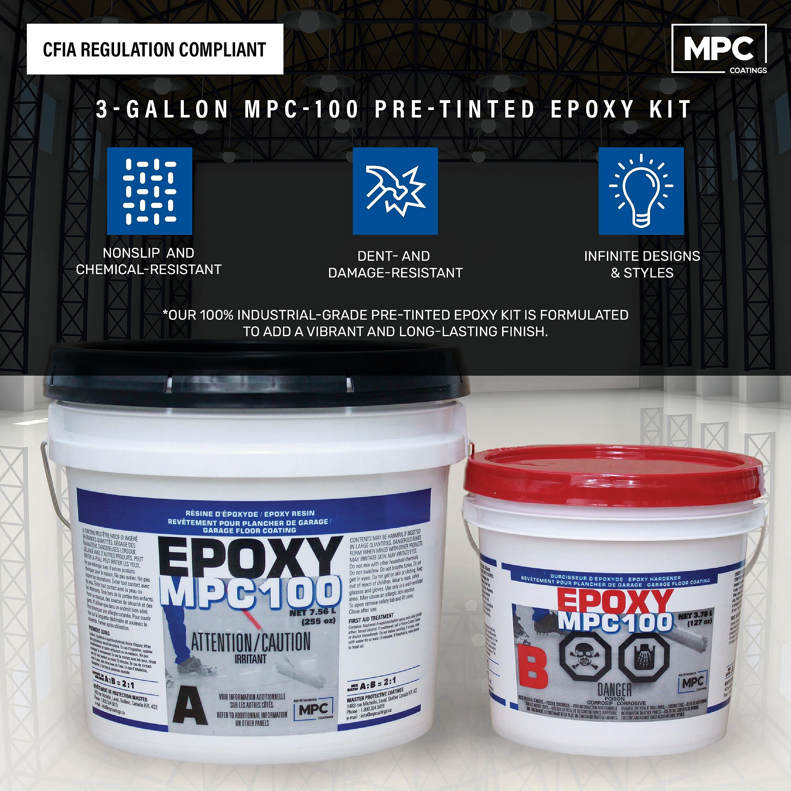 MPC Flake Floor Epoxy Resin Kit - 3 Gallon Basalt Flake System with Pre-Tinted Epoxy & Accessories for Industrial & Residential Flooring | DIY Garage, Basement & Concrete Floor Coating