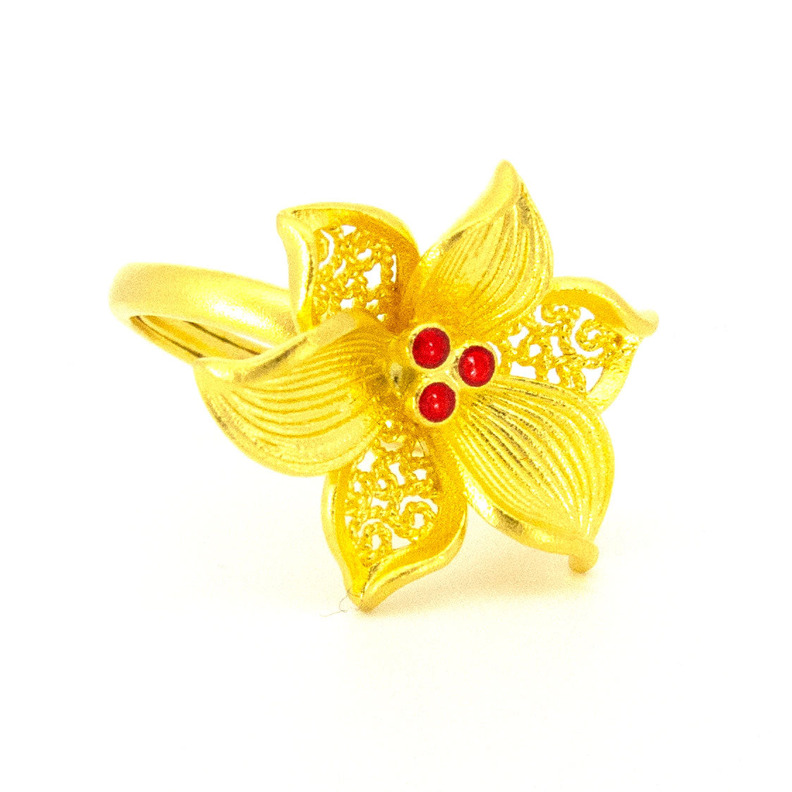 24K Gold Flower Enamel Ring for Women - Elegant Floral Jewelry Gift for Anniversary, Valentine's Day & Special Occasions
