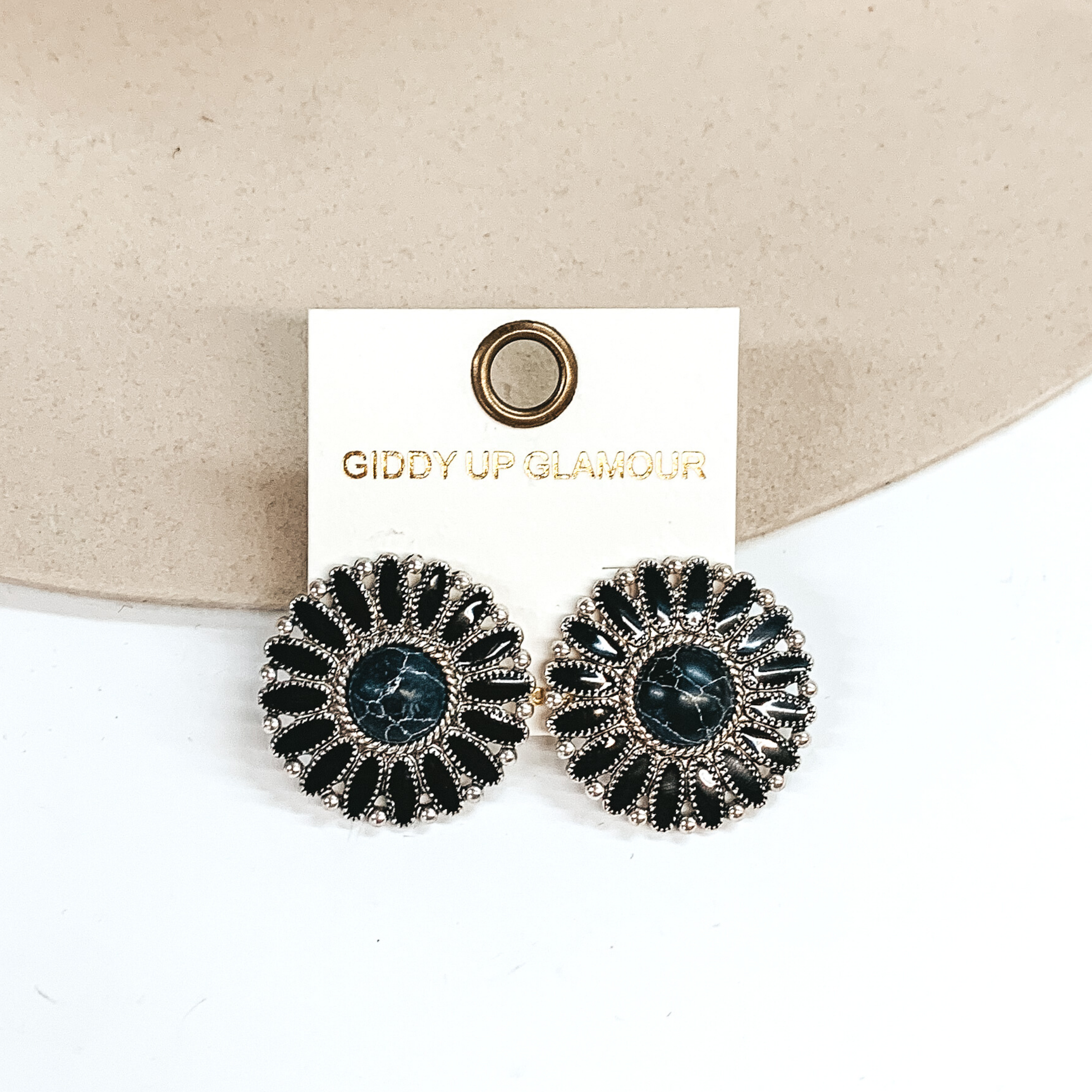 Black Circle Concho Cluster Epoxy Stud Earrings for Women - Western Boho Jewelry for Everyday Wear & Special Occasions