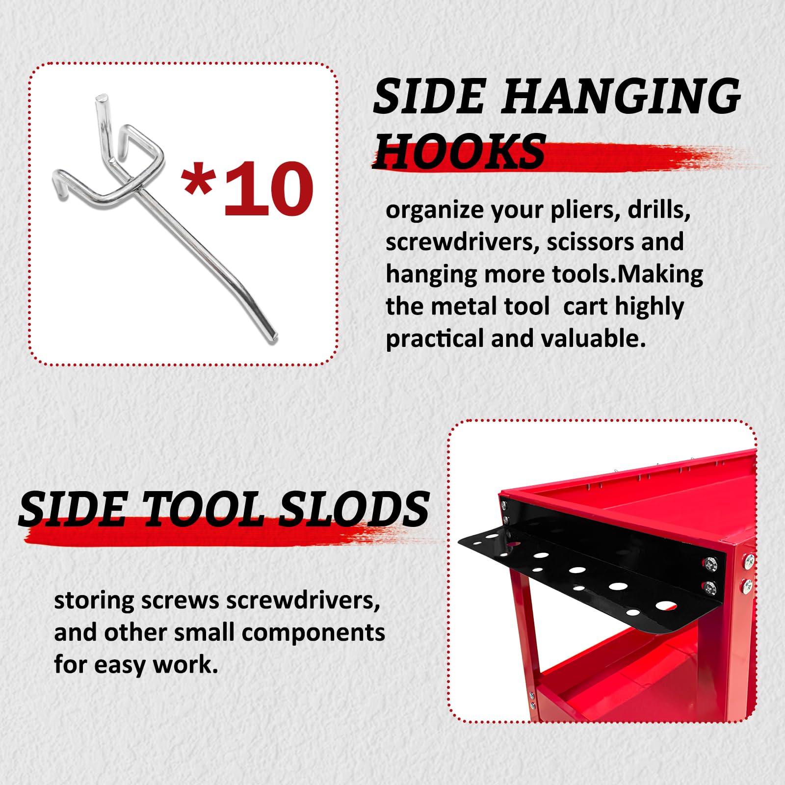 3-Tier Heavy Duty Rolling Tool Cart with Wheels & Side Hooks - 330LBS Capacity Metal Utility Cart for Garage, Workshop & Warehouse Storage - Perfect for Mechanics, DIY Projects & Industrial Organization