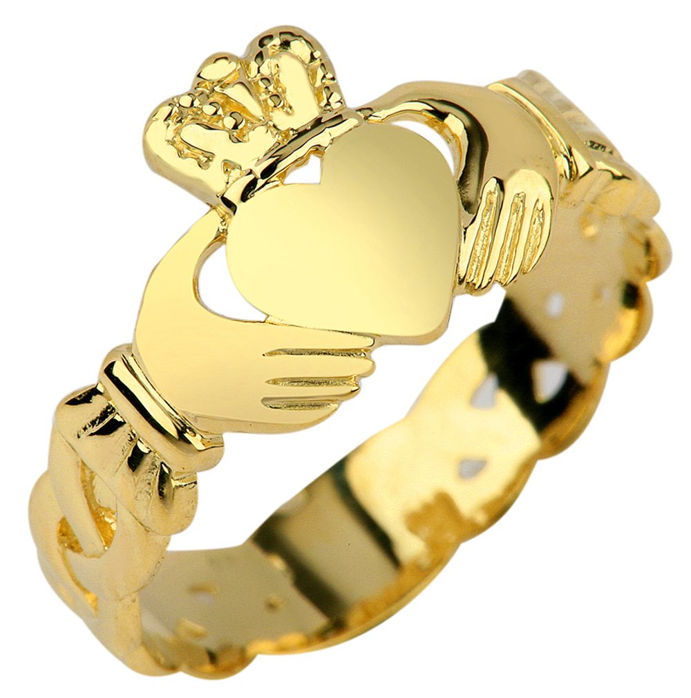 14k Yellow Gold Claddagh Ring with Trinity Band - Irish Love, Loyalty & Friendship Ring for Women, Perfect for Weddings, Anniversaries & Gifts