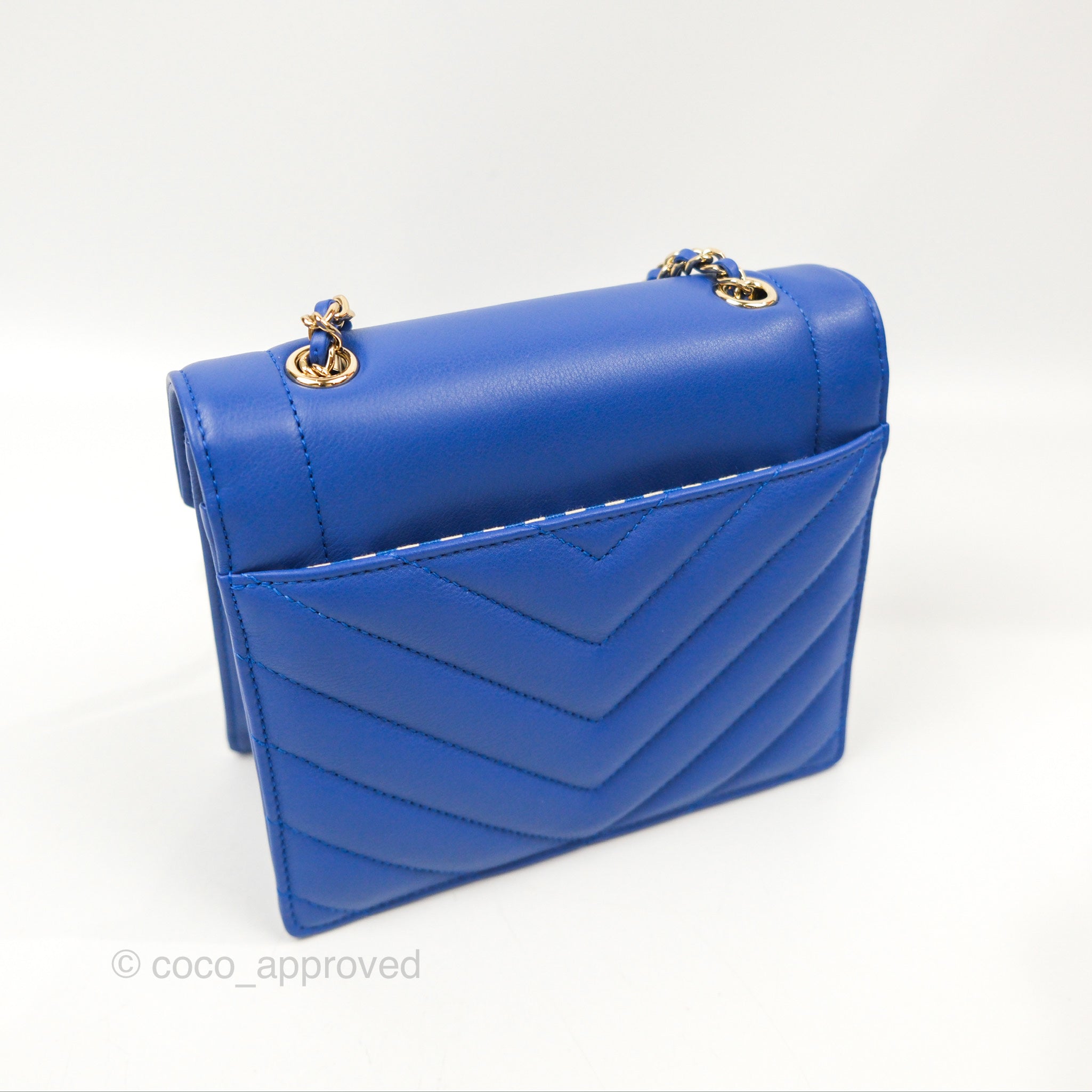 Chanel Chevron Square Envelope Flap Bag Royal Blue 19C - Luxury Designer Handbag for Women, Perfect for Evening Parties, Date Nights & Special Occasions