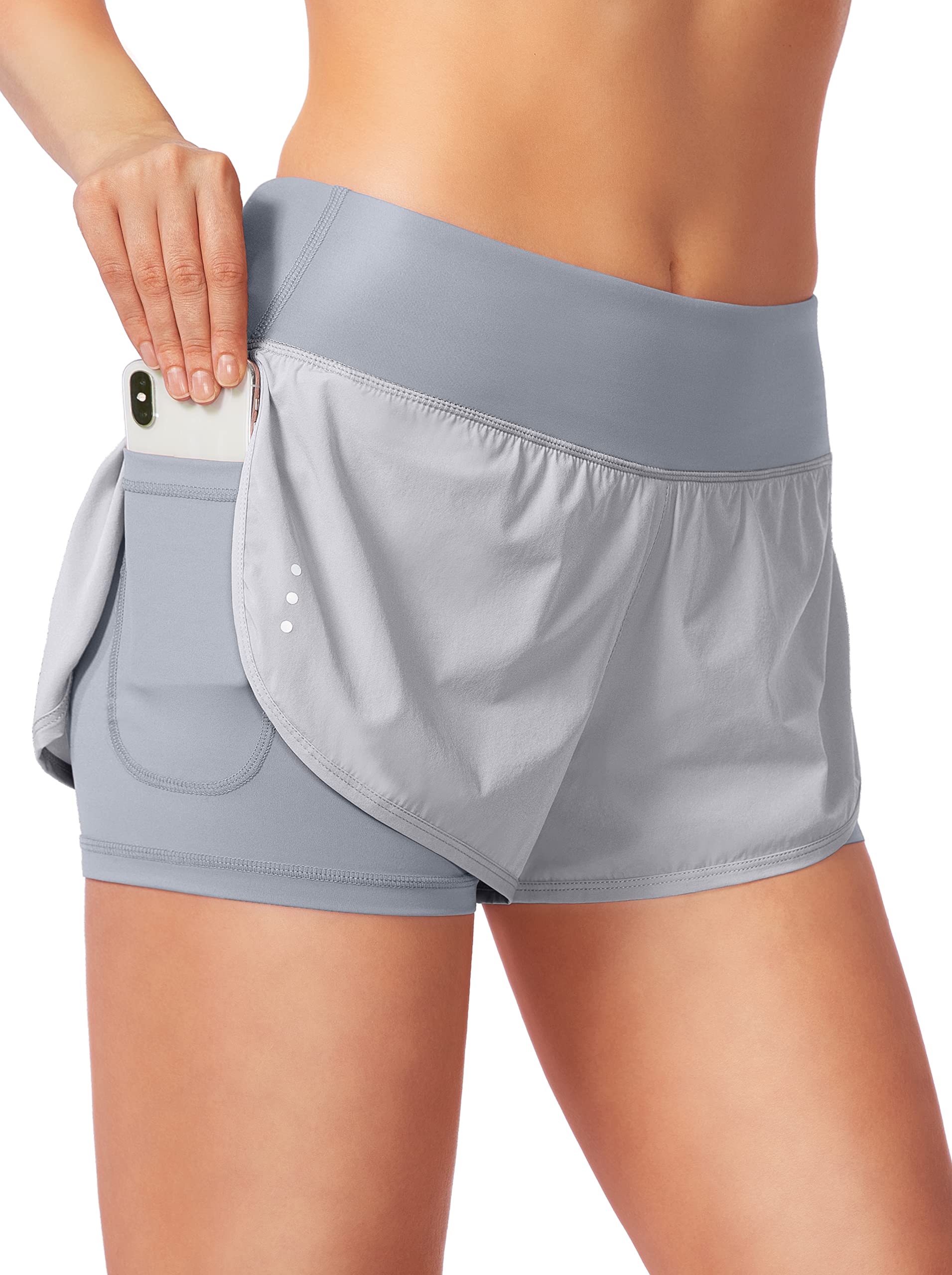 Women's 2-in-1 High Waisted Running Shorts with Zipper Pockets - Spandex Workout Athletic Shorts for Gym, Yoga & Outdoor Activities