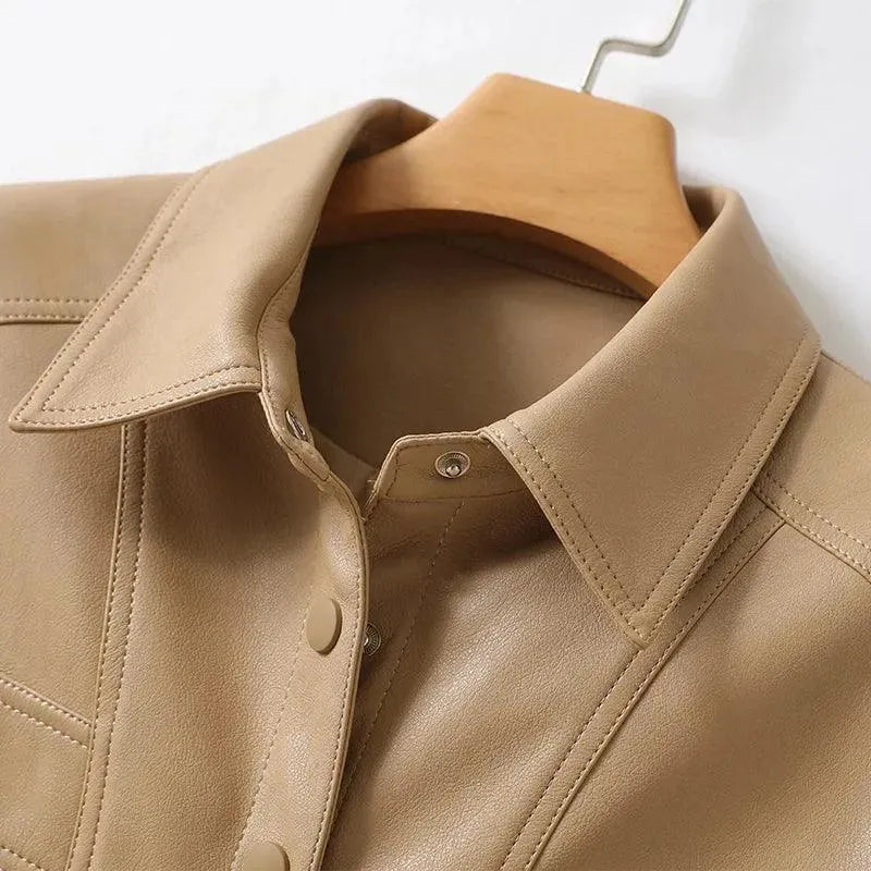 Women's Casual Midi Leather Coat - Stylish Outerwear for Fall & Winter | Perfect for Office, Dating & Everyday Wear