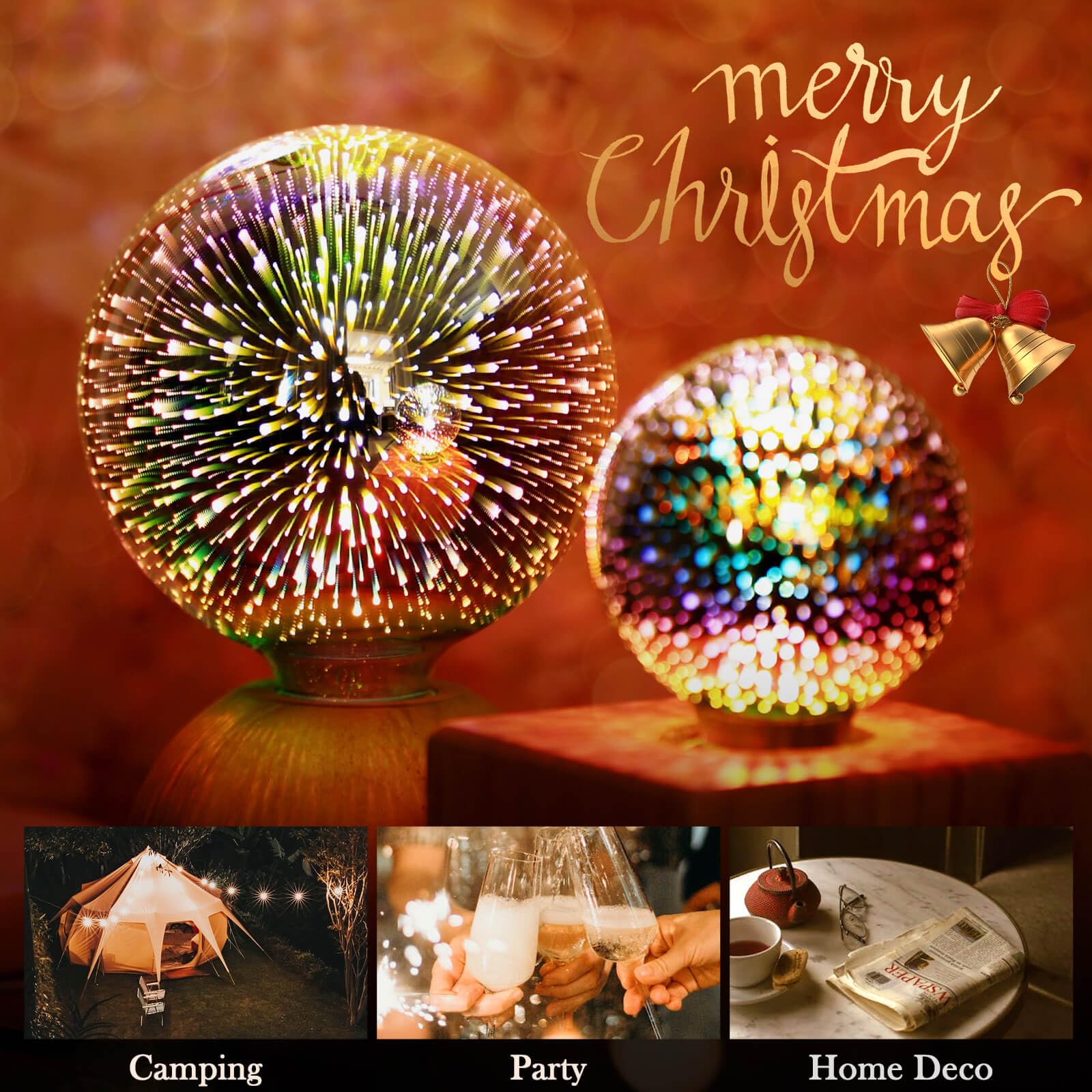 Porseme 3D Fireworks Decorative Light Bulb - E26 Base, 7W, AC100-240V, Warm White Glass Bulbs (2-Pack) - Perfect for Home Decor, Bedroom Lighting, Party & Holiday Decorations