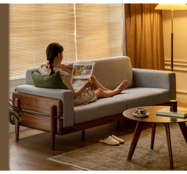 Premium Black Walnut Solid Wood Upholstered Fabric Sofa - Modern Living Room Furniture for Home, Office & Lounge Comfort