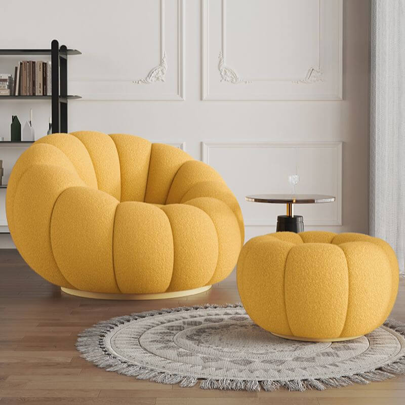 Stylish Modern Solid Color Lounge Chair with Soft Cushion Back - Rose/Yellow/Sepia Options & 360° Swivel Base | Perfect for Living Room, Bedroom or Office Relaxation