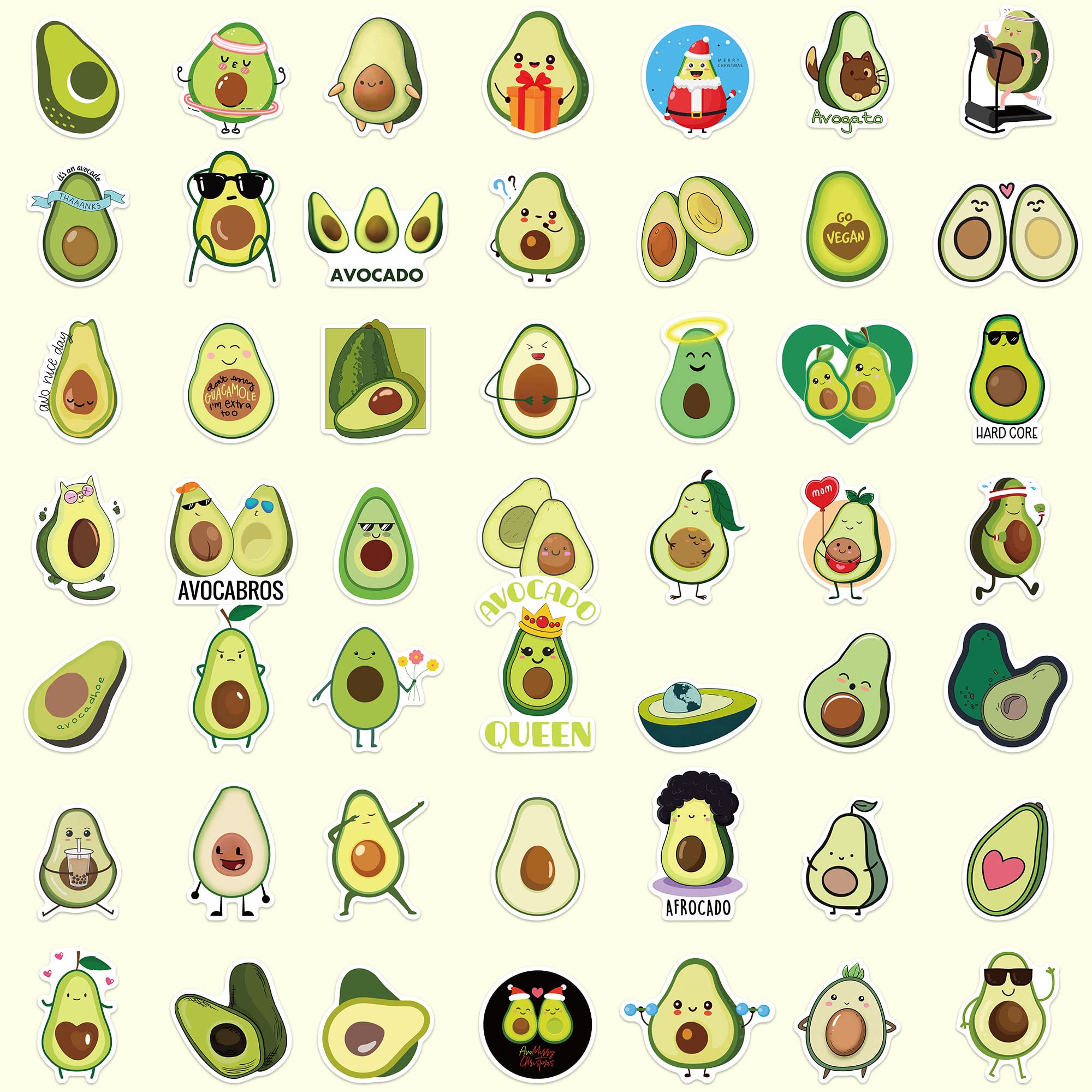 100Pcs Avocado Stickers - Unique Funny Vinyl Waterproof Decals for Water Bottles, Laptops, Party Supplies & Holiday Gifts | Cute Non-Repetitive Designs for DIY Crafts, School Projects & Home Decor