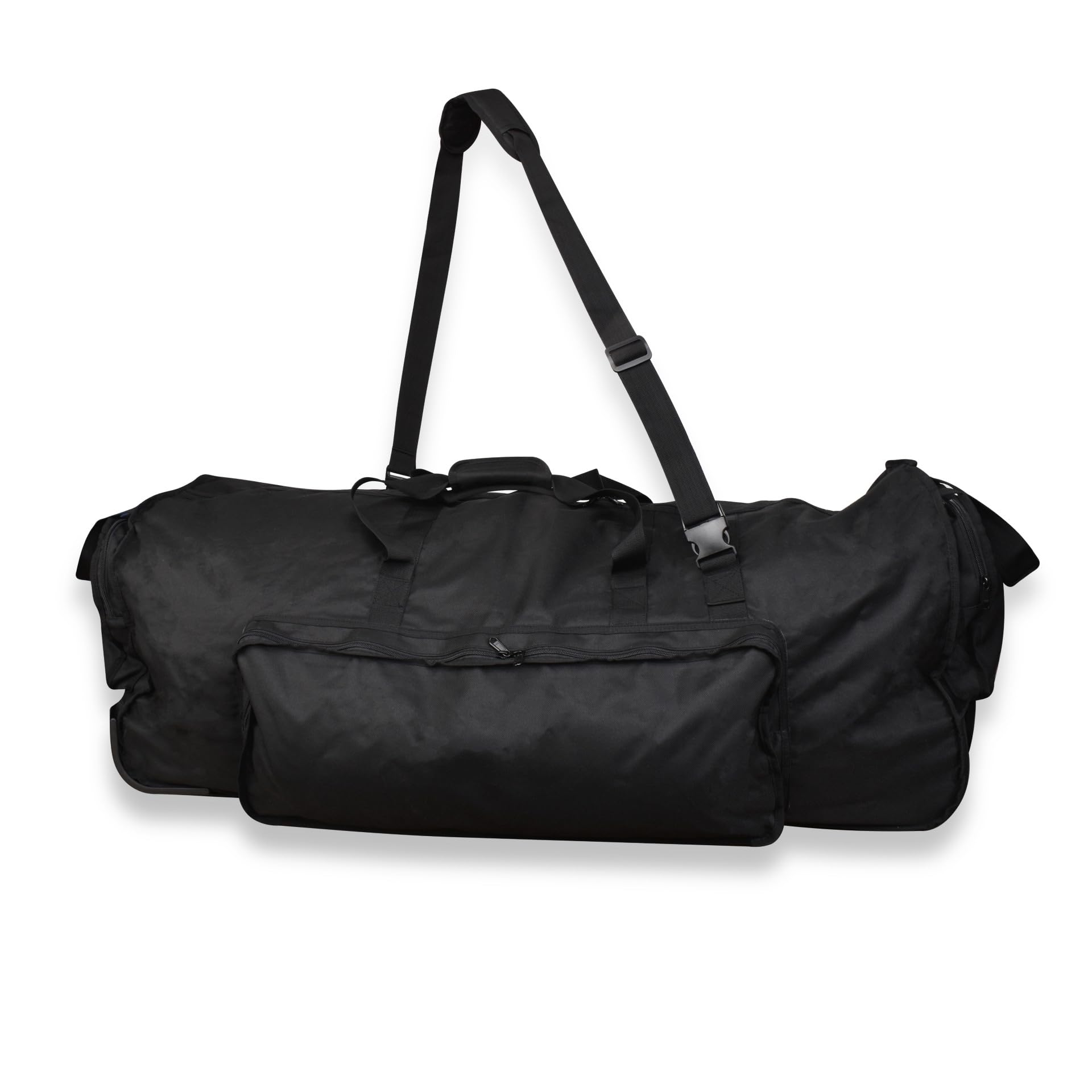 Brentmoor Large Black Rolling Duffle Bag with Wheels - Foldable Drum Hardware Travel Luggage with Drum Stick Carry Case - Perfect for Musicians, Drummers & Road Trips