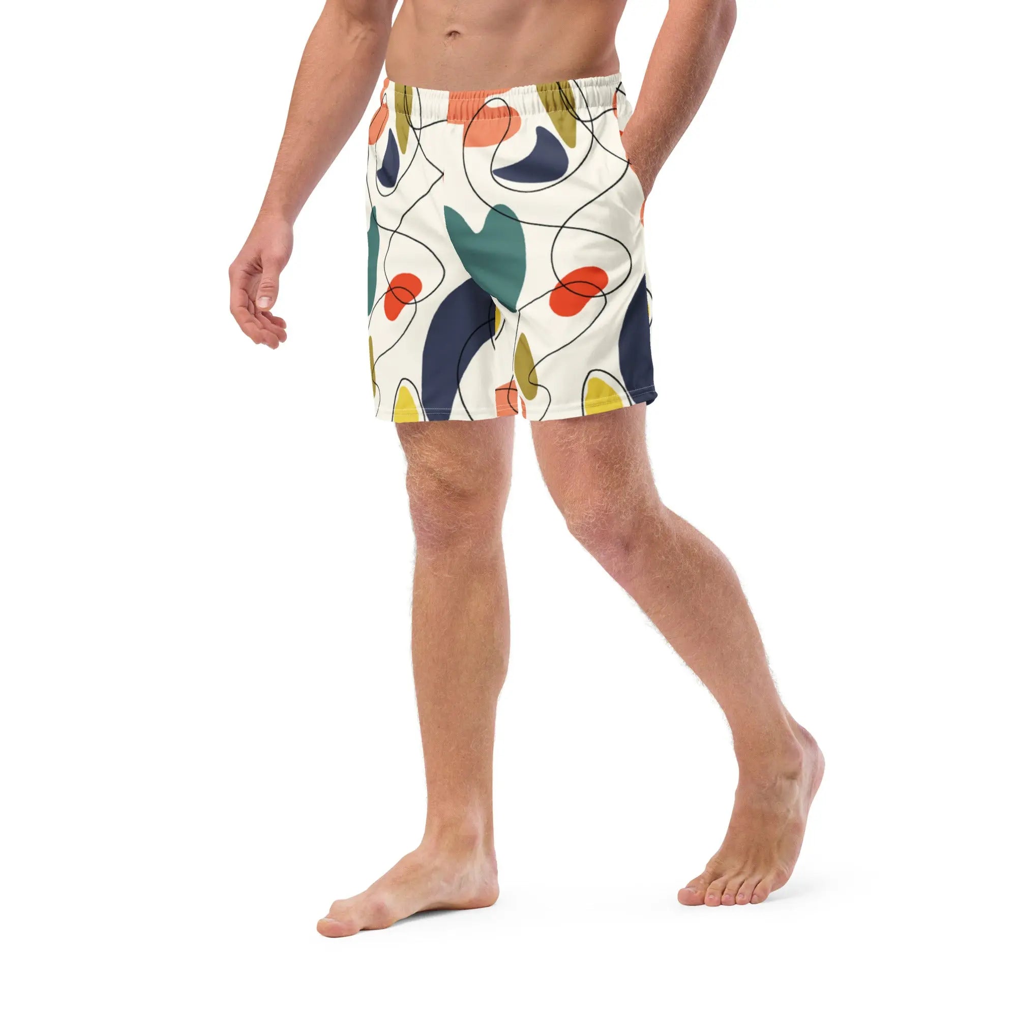 Men's Geometric Print Swim Trunks - Quick-Dry Beach Shorts for Swimming, Surfing & Summer Vacation