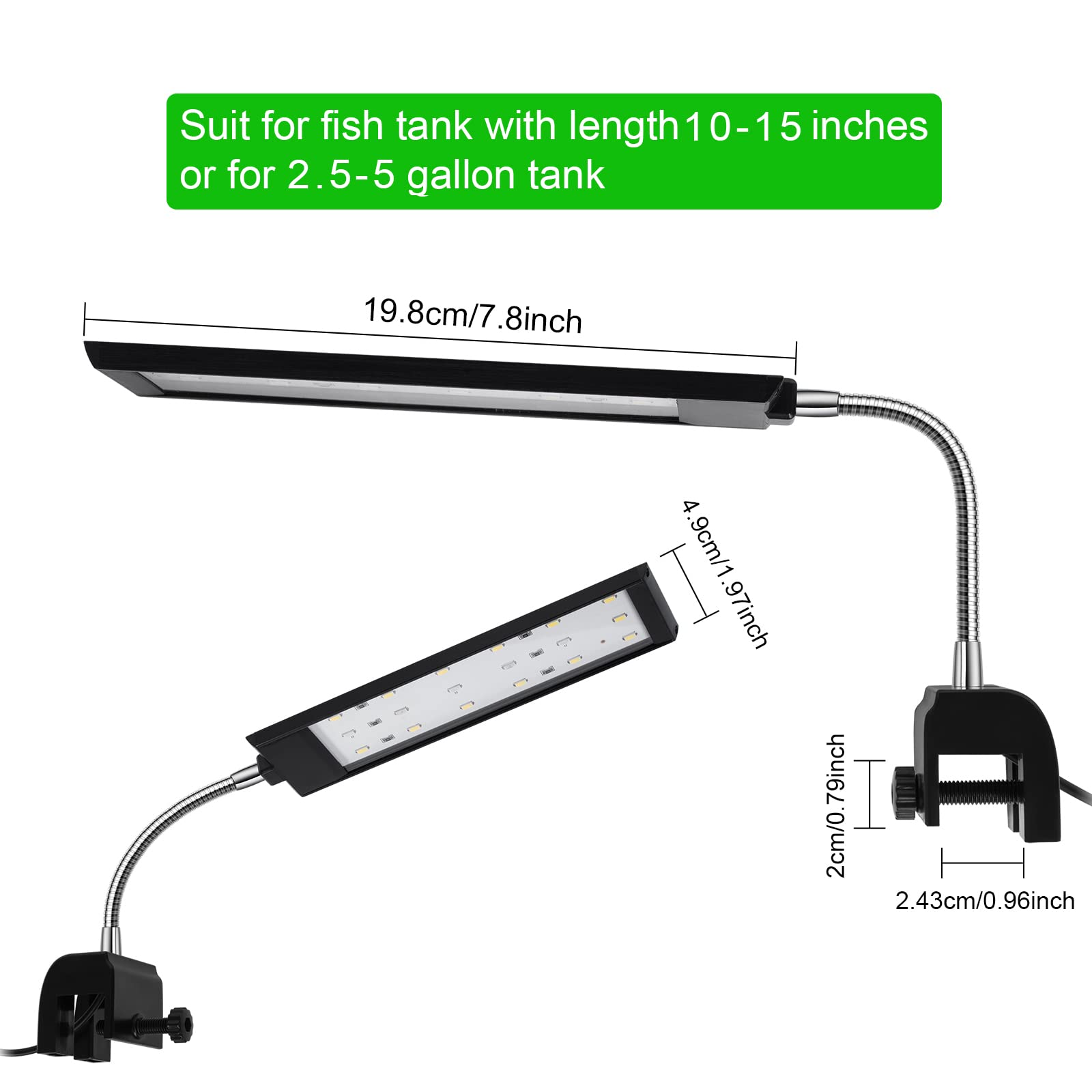 5 Gallon LED Aquarium Light with Timer & Dimmer - Clip-On Fish Tank Light for Plants, White Blue Red LEDs (7W) - Perfect for Small Aquariums & Nano Tanks