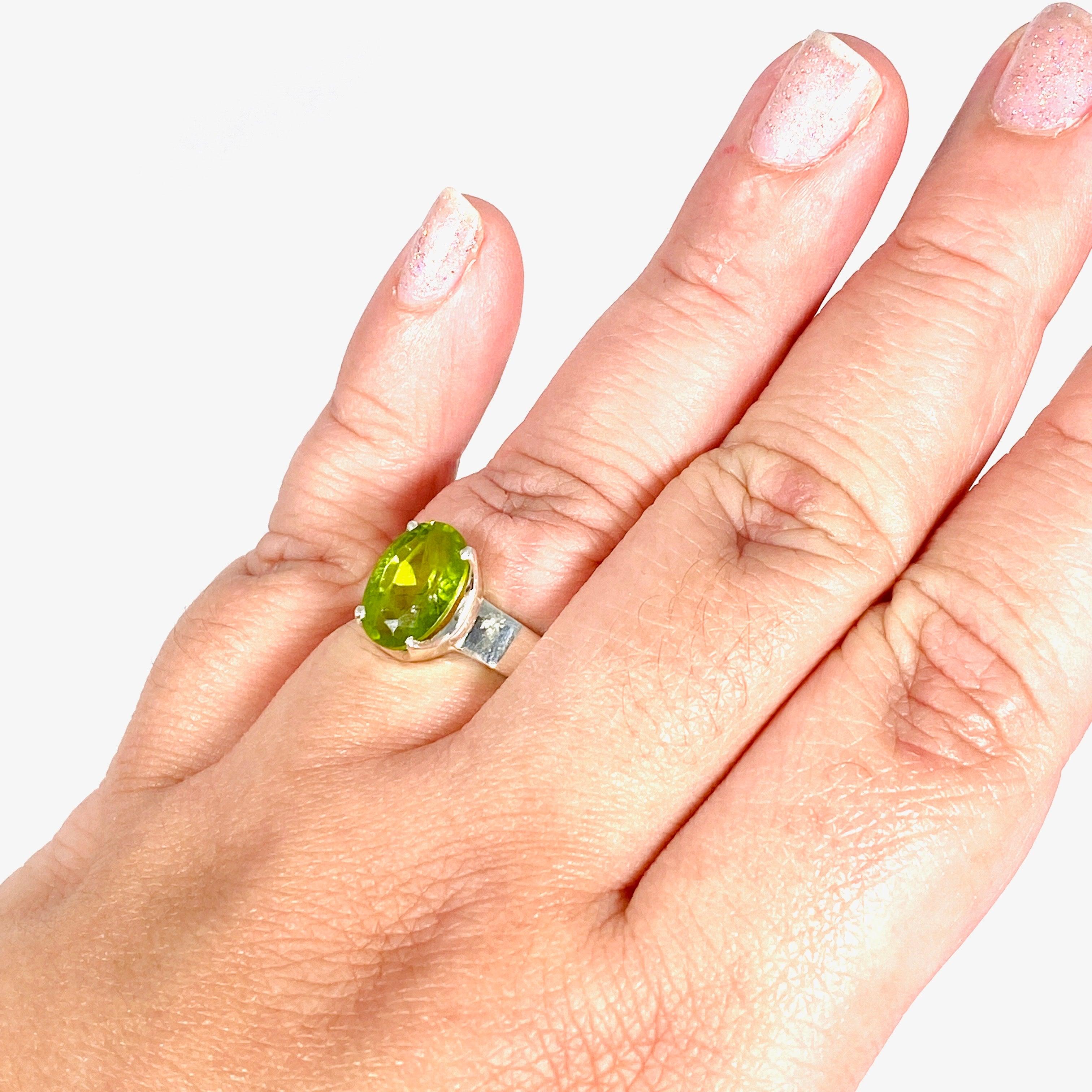 Peridot Oval Faceted Ring Size 10 - PRGJ292 | Dainty Green Gemstone Jewelry for Women, Perfect for Engagement, Wedding & Everyday Wear