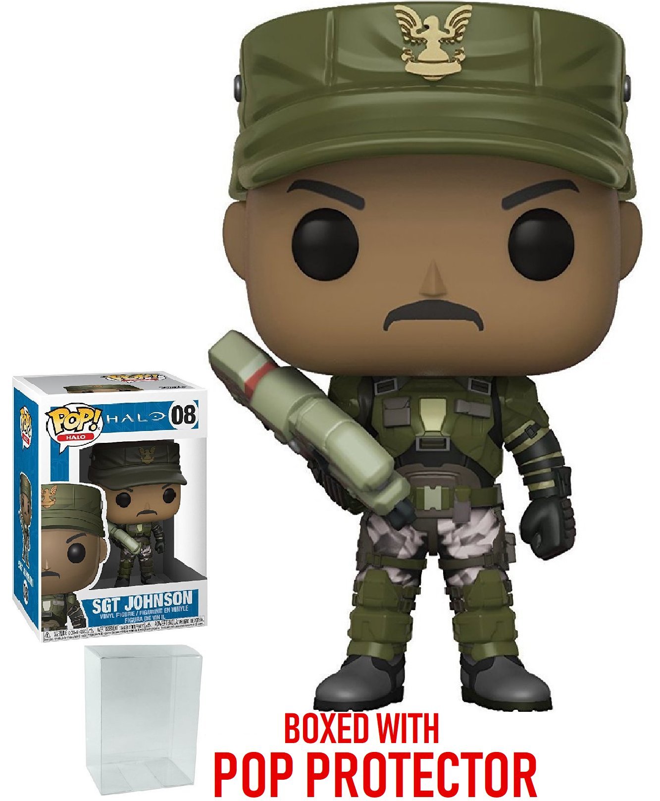 Funko Pop! Games: Halo - Sergeant Johnson Vinyl Figure Collectible with Pop Box Protector Case | Perfect for Halo Fans, Gaming Room Decor & Gift for Gamers