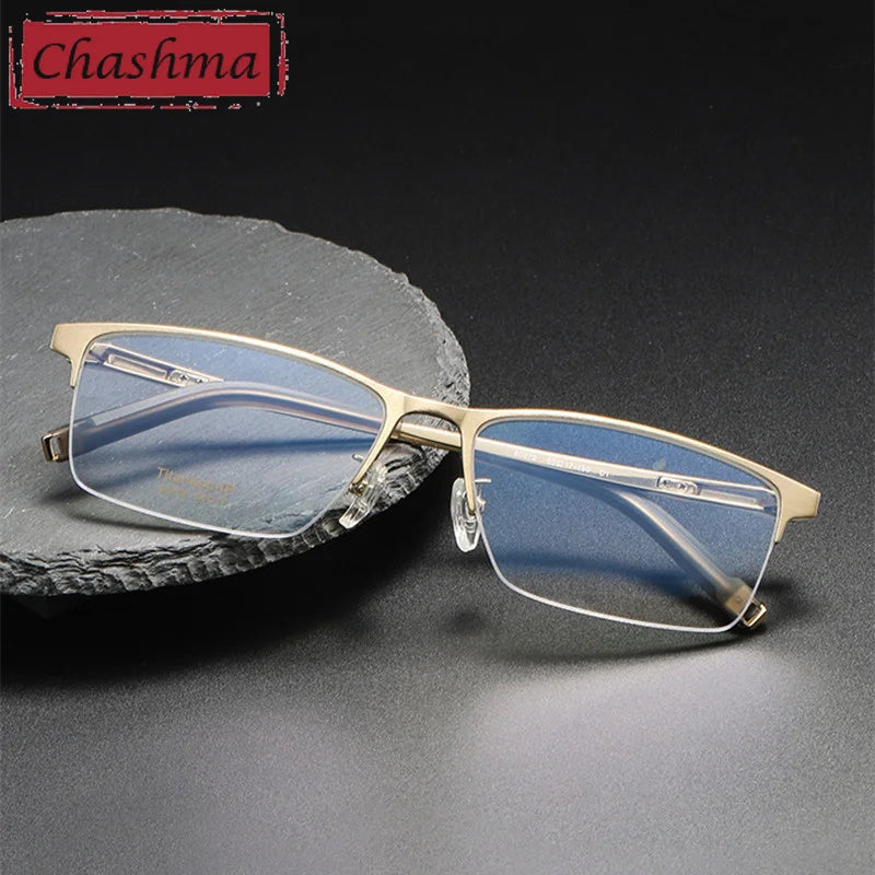 Premium Titanium Square Semi-Rimless Reading Glasses for Men - Lightweight & Durable Eyewear - Ideal for Office Work, Reading Books & Computer Use