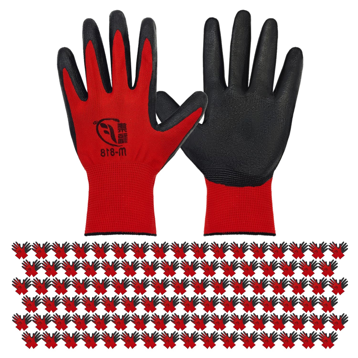 100 Pack Breathable Nitrile Rubber Coated Gardening Gloves for Men & Women - Durable Work Gloves for Construction, Landscaping, Farming & Outdoor Activities