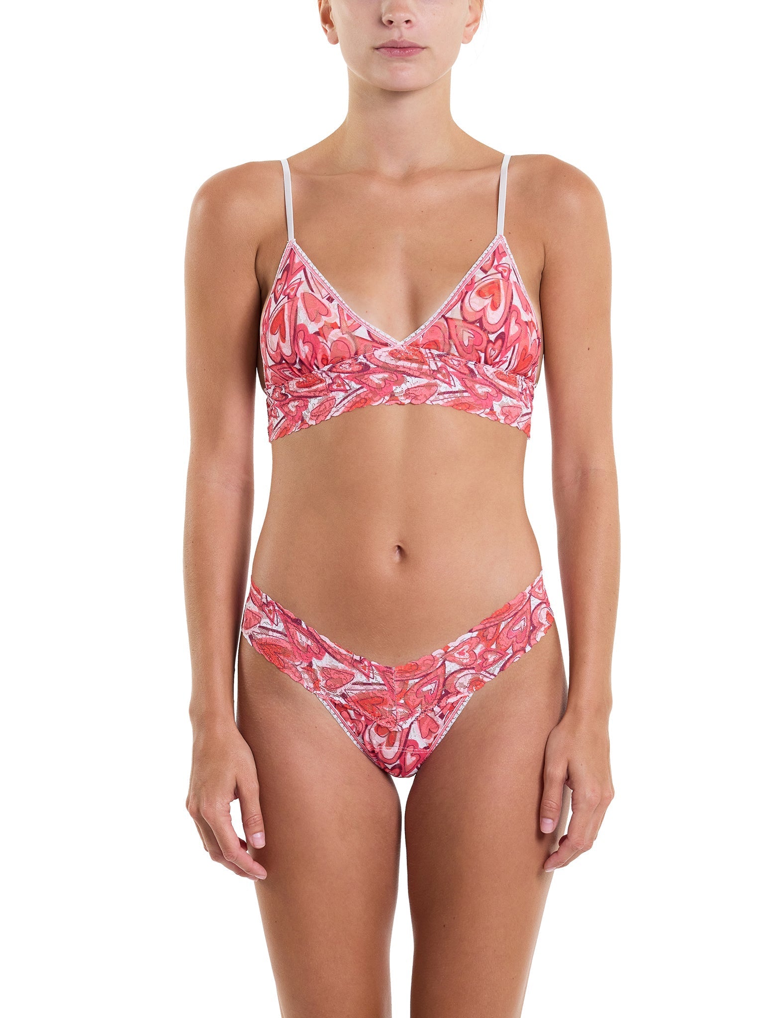 Printed Signature Lace Padded Triangle Bralette - Comfortable Wireless Bra for Women, Soft Stretch Fabric, Everyday Wear & Layering